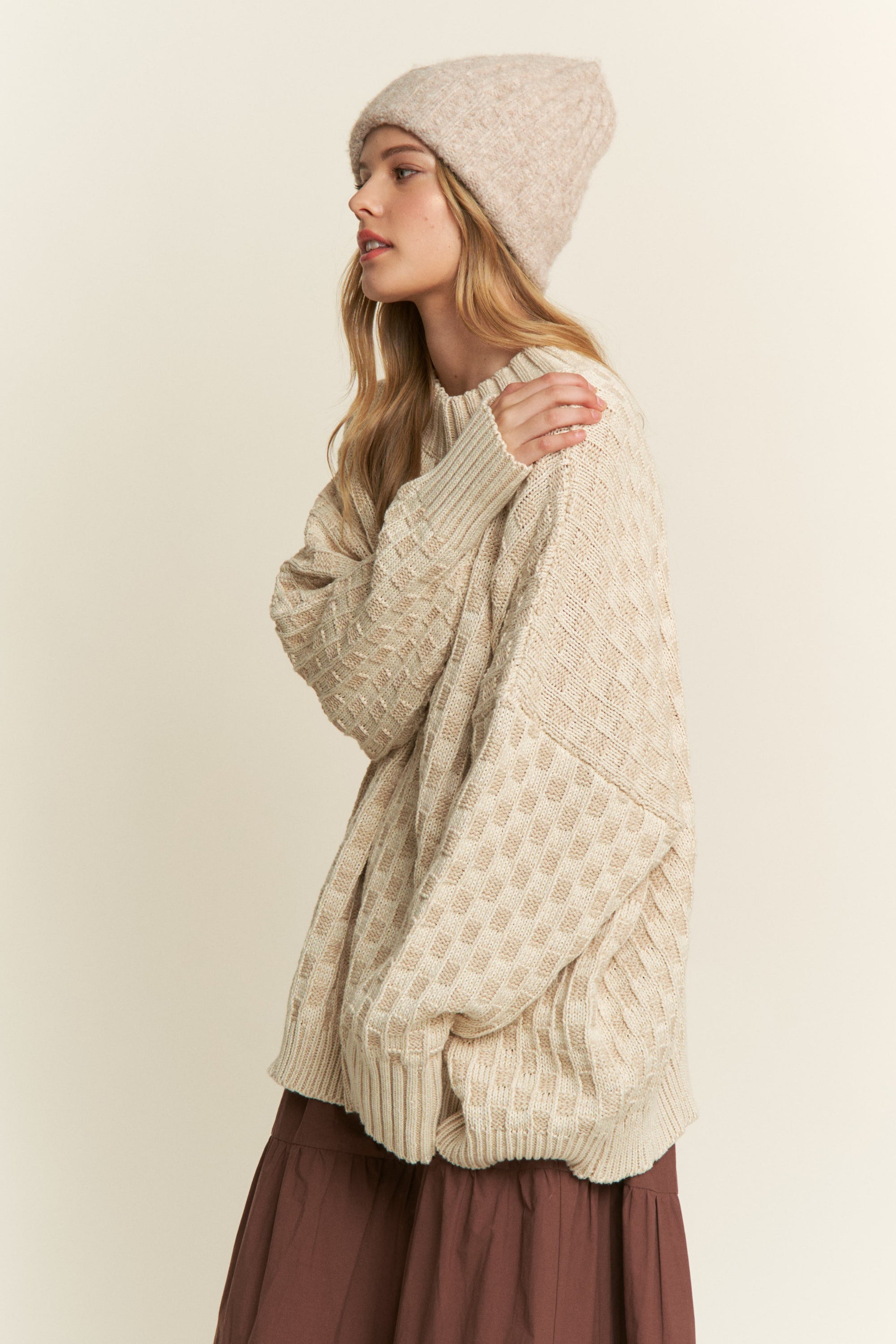 Cleo Checkered Sweater - Beige