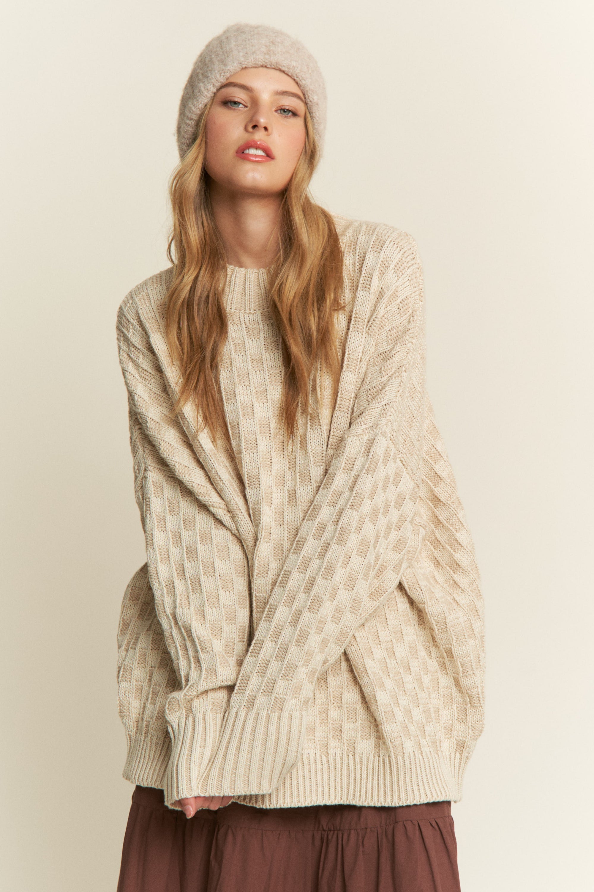 Cleo Checkered Sweater - Beige