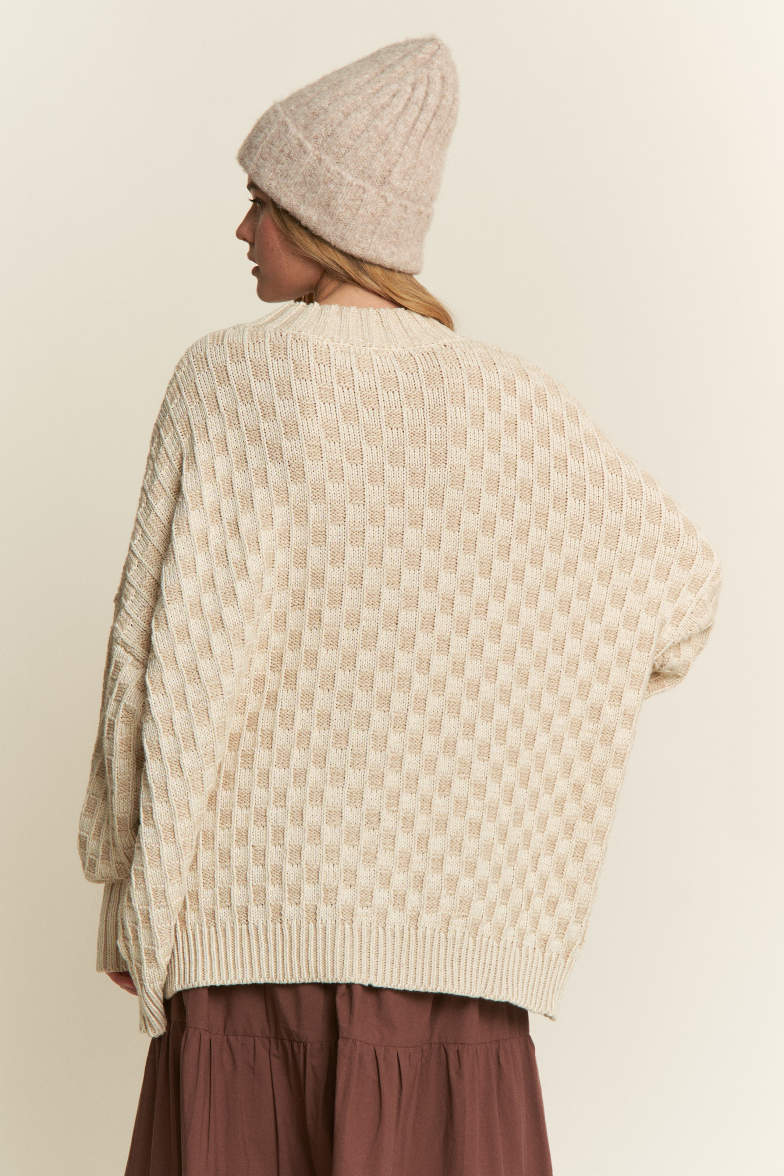 Cleo Checkered Sweater - Beige
