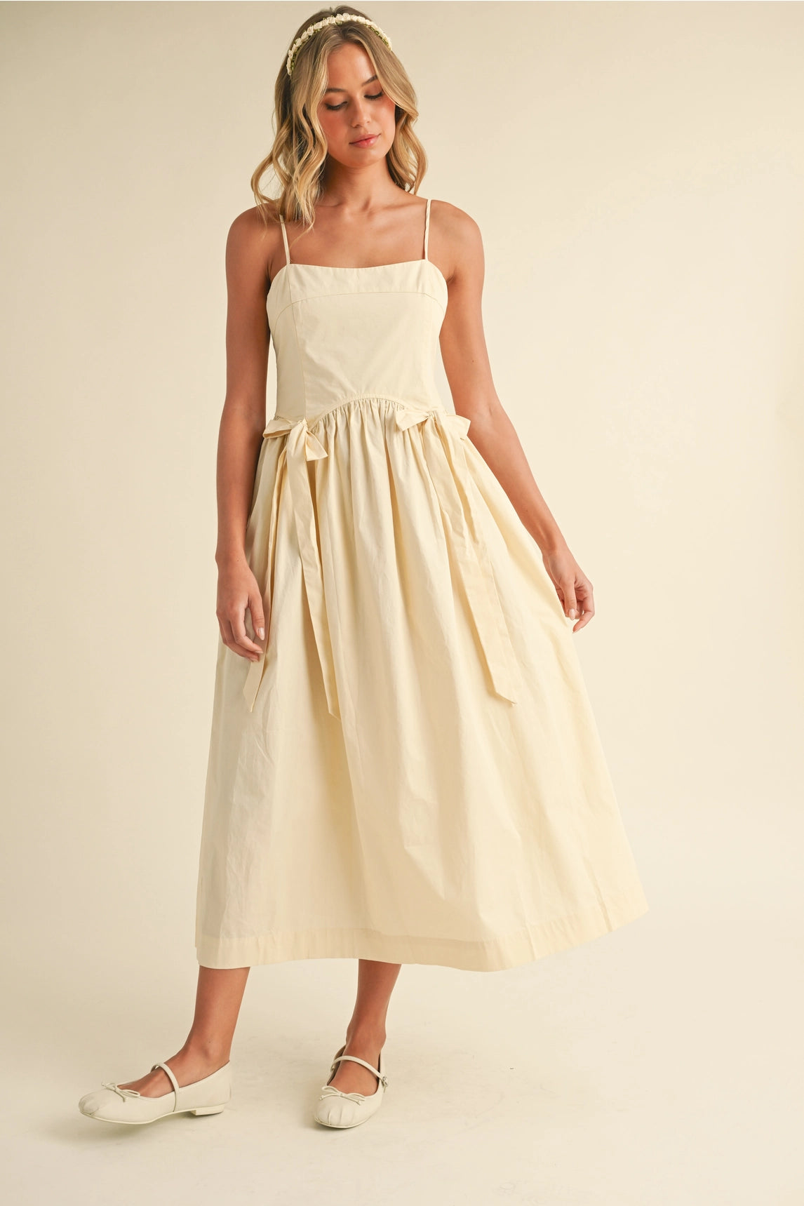 Chloe Bow Midi Dress - Cream