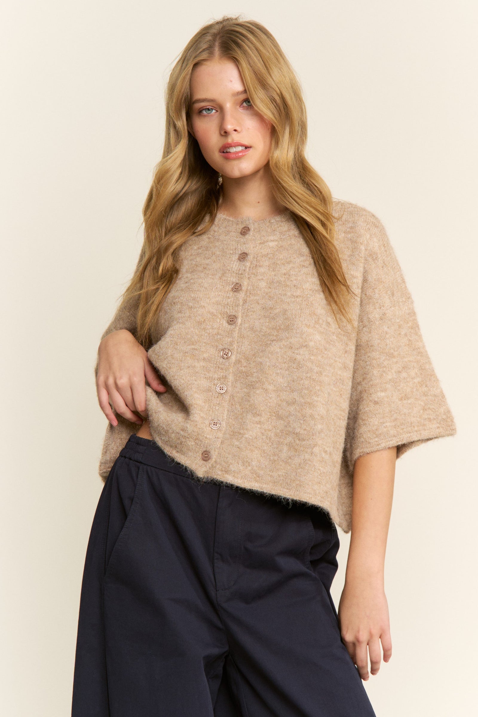 Olivia Button Down Cardigan - Khaki