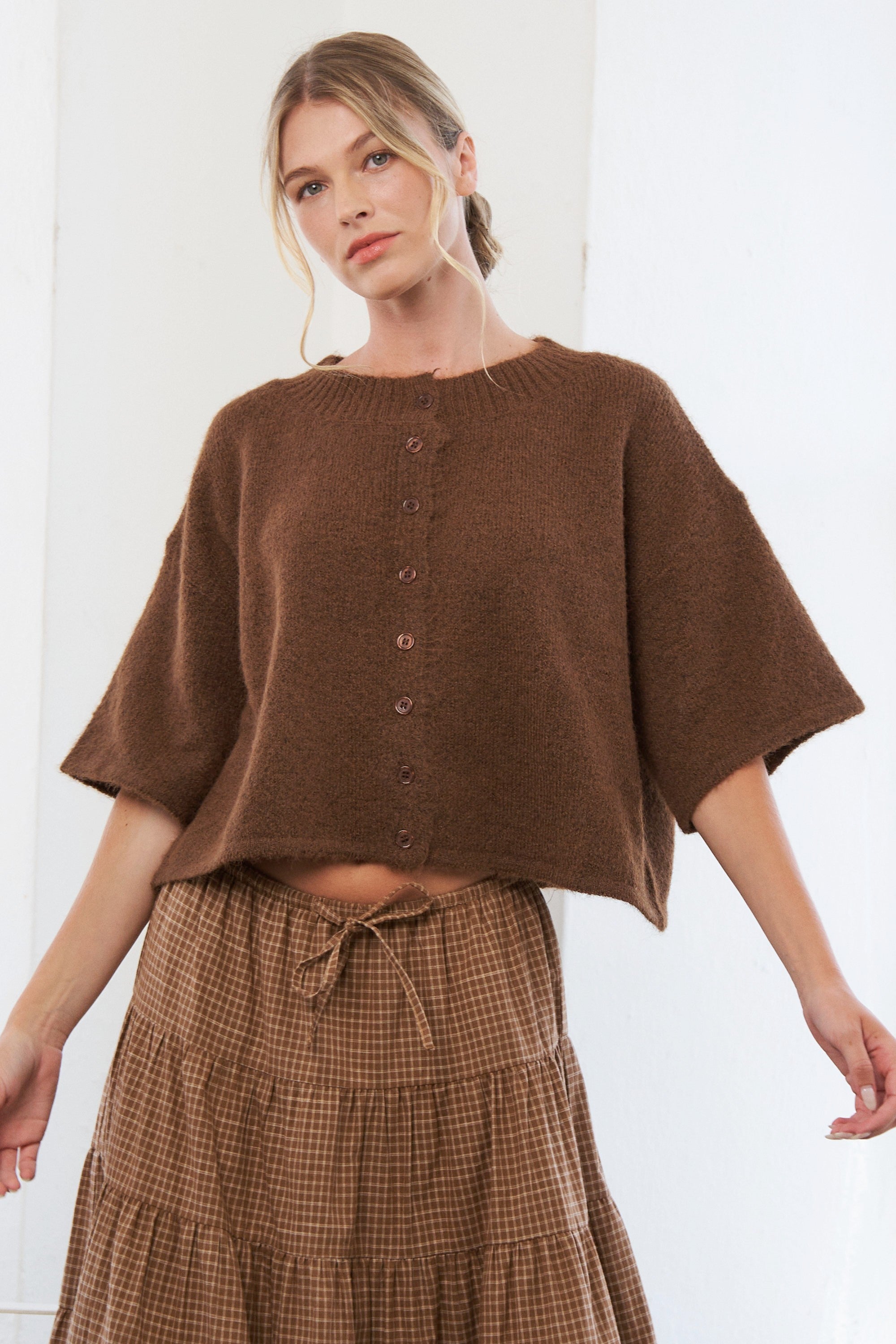 Olivia Button Down Cardigan - Brown