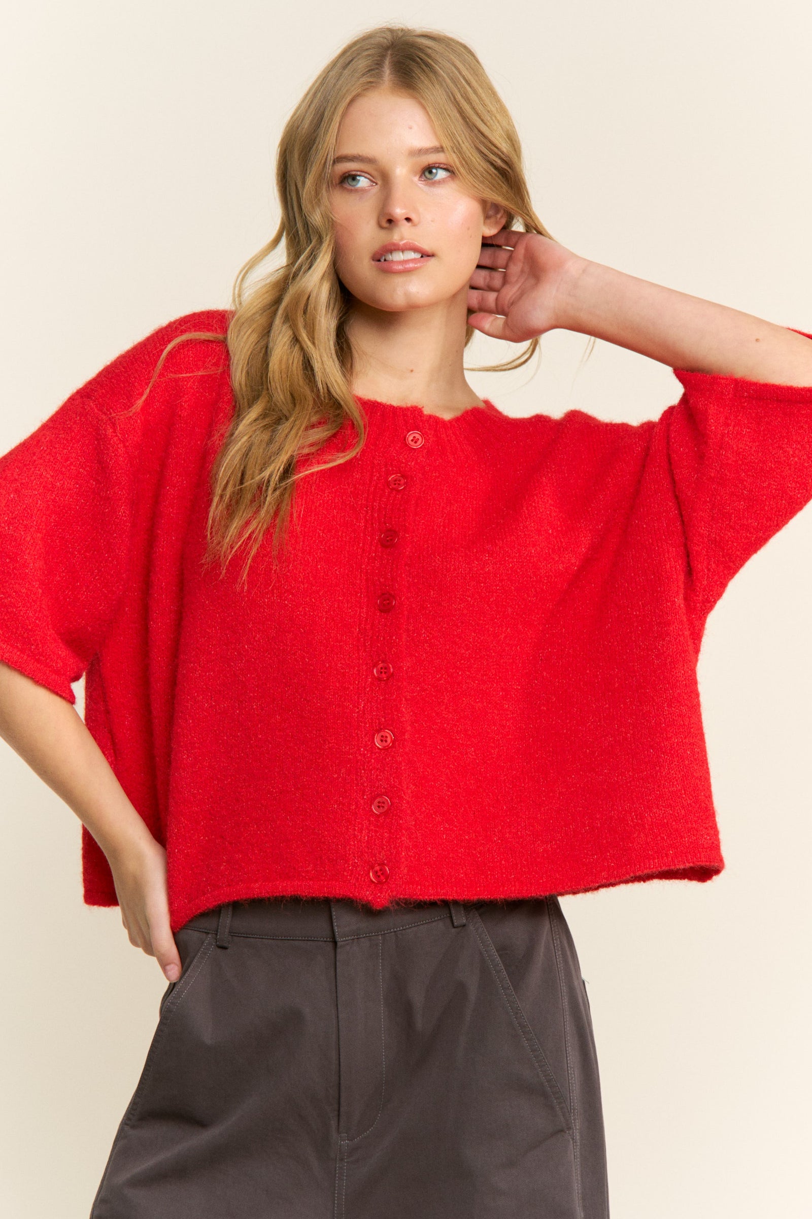 Olivia Button Down Cardigan - Red