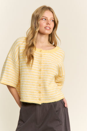 Olivia Striped Button Down Cardigan - Yellow