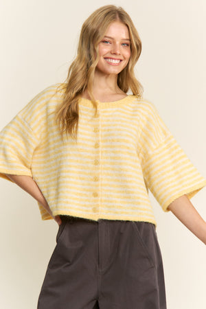 Olivia Striped Button Down Cardigan - Yellow