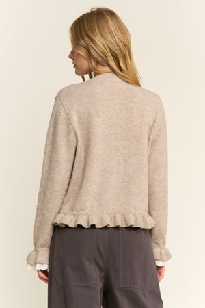Ruffle Trim Cardigan - Oatmeal