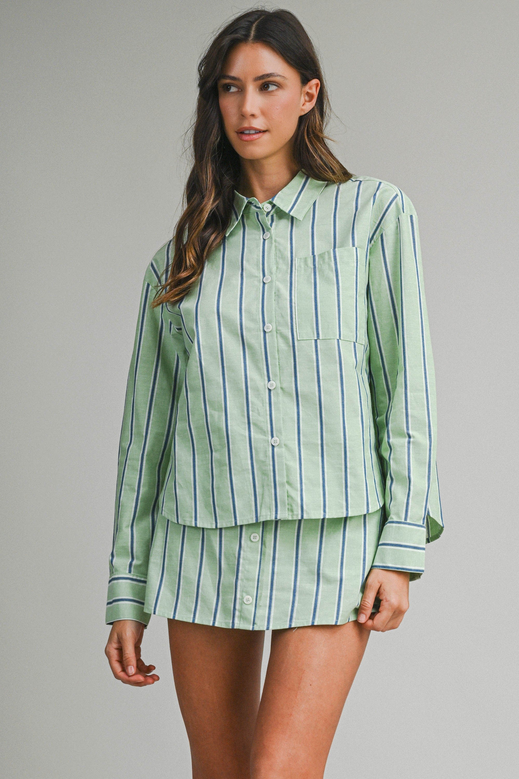 Pin Stripe Skirt Set - Green