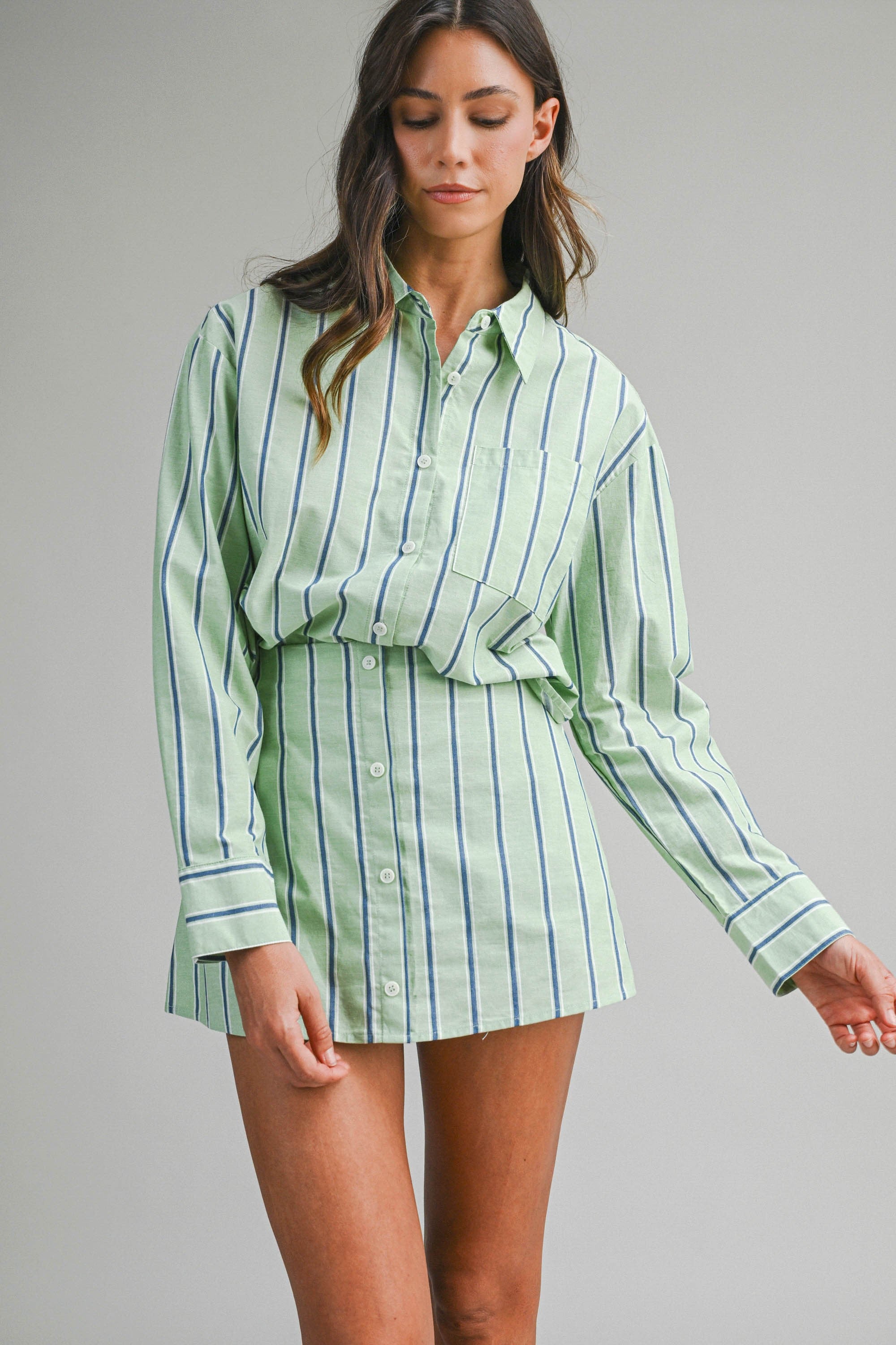 Pin Stripe Skirt Set - Green
