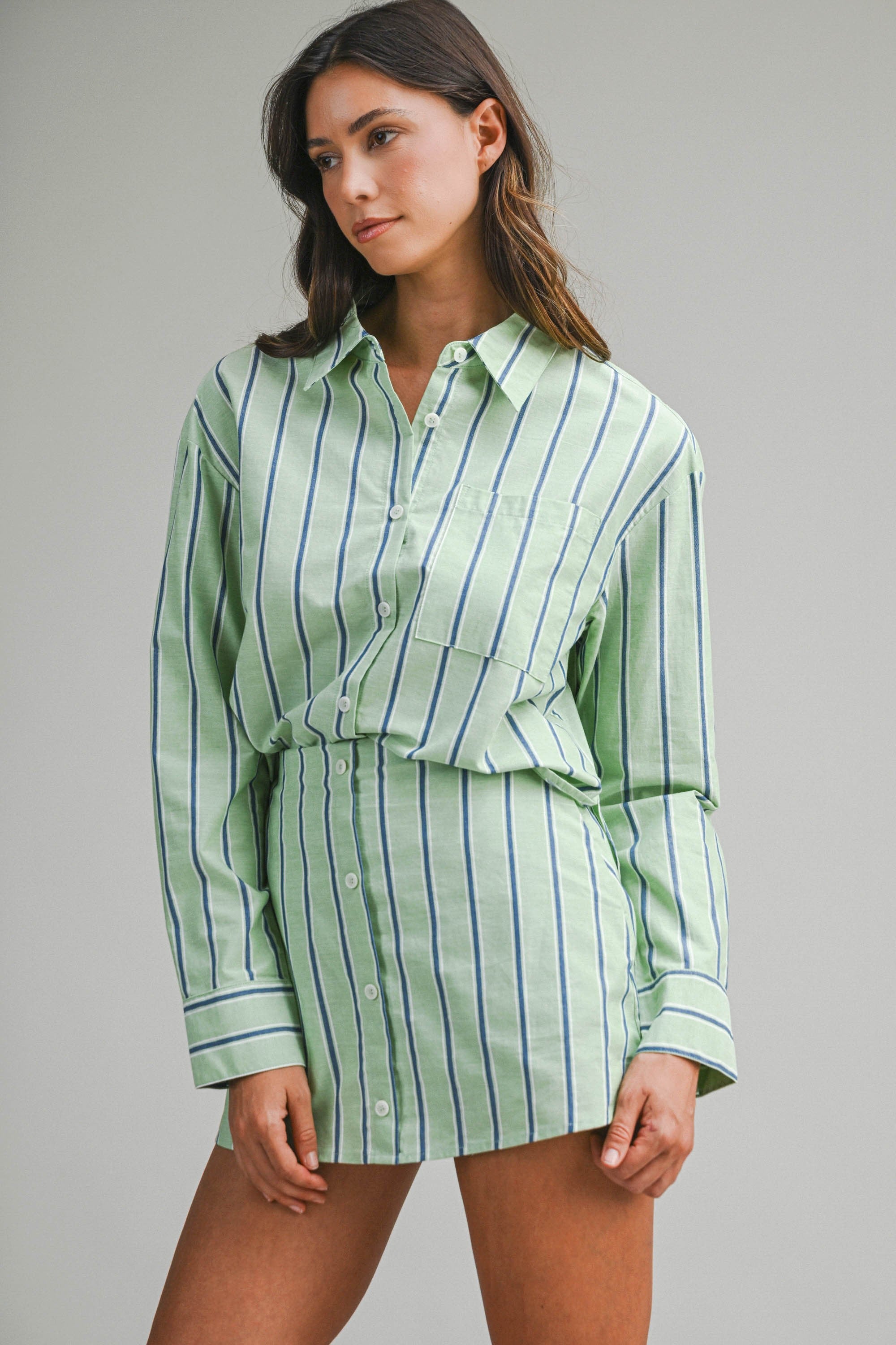 Pin Stripe Skirt Set - Green