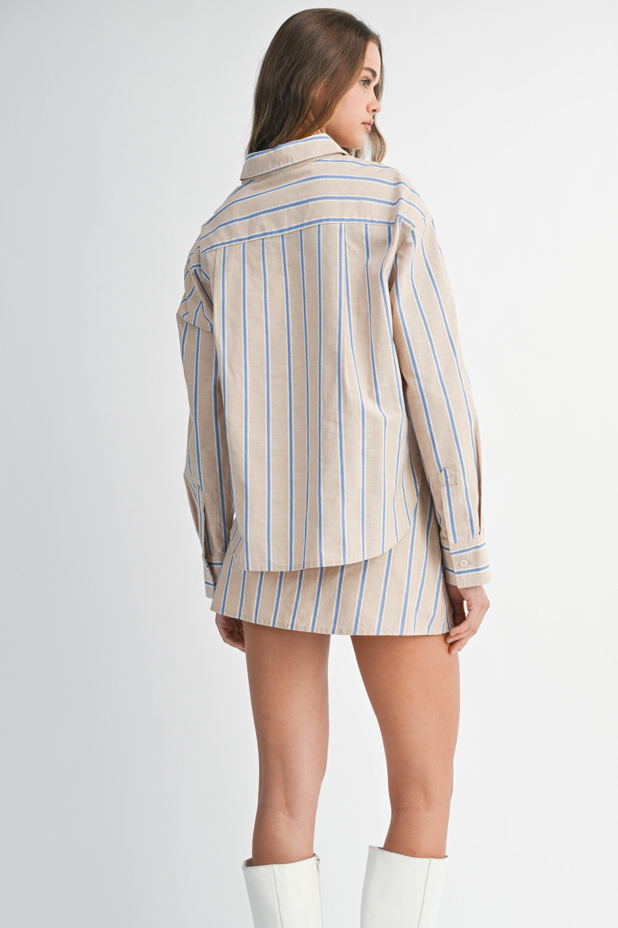 Pin Stripe Skirt Set - Taupe