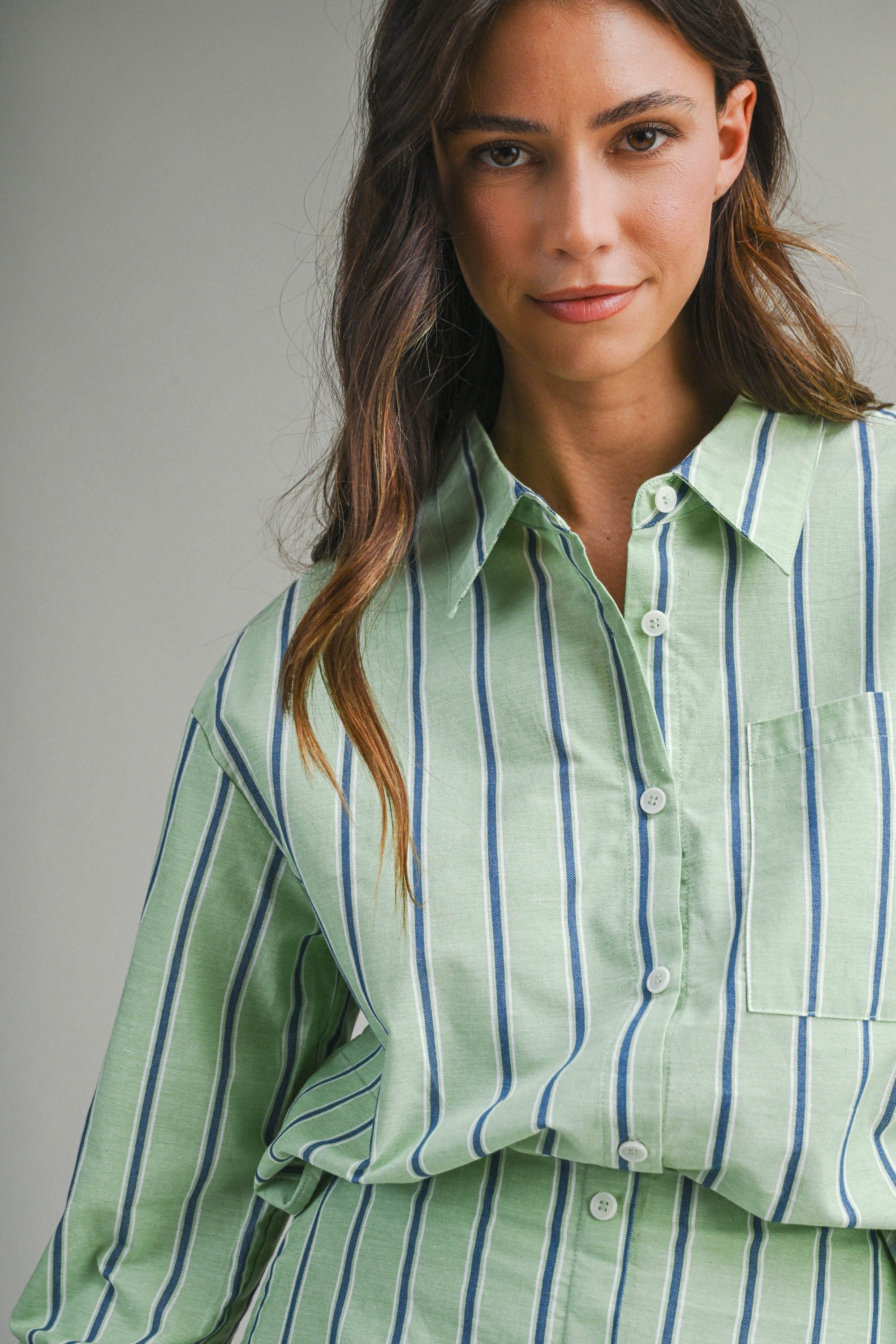 Pin Stripe Skirt Set - Green