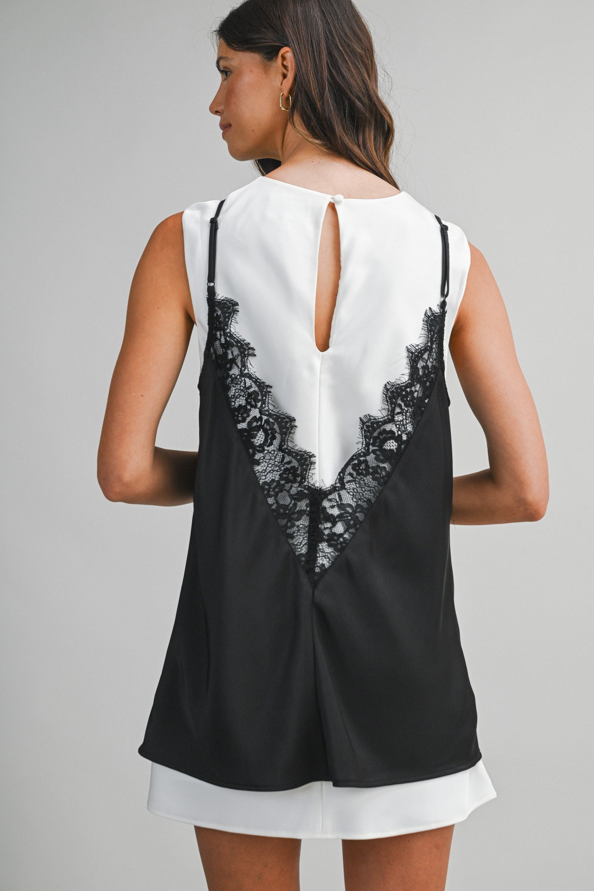 Solid Lace Overlay Dress - Black