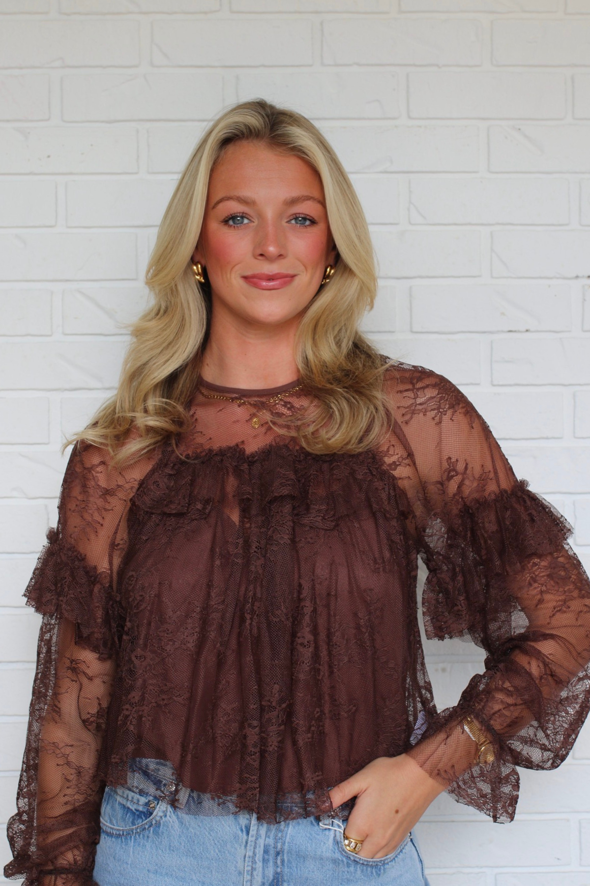 Riley Ruffle Top - Brown