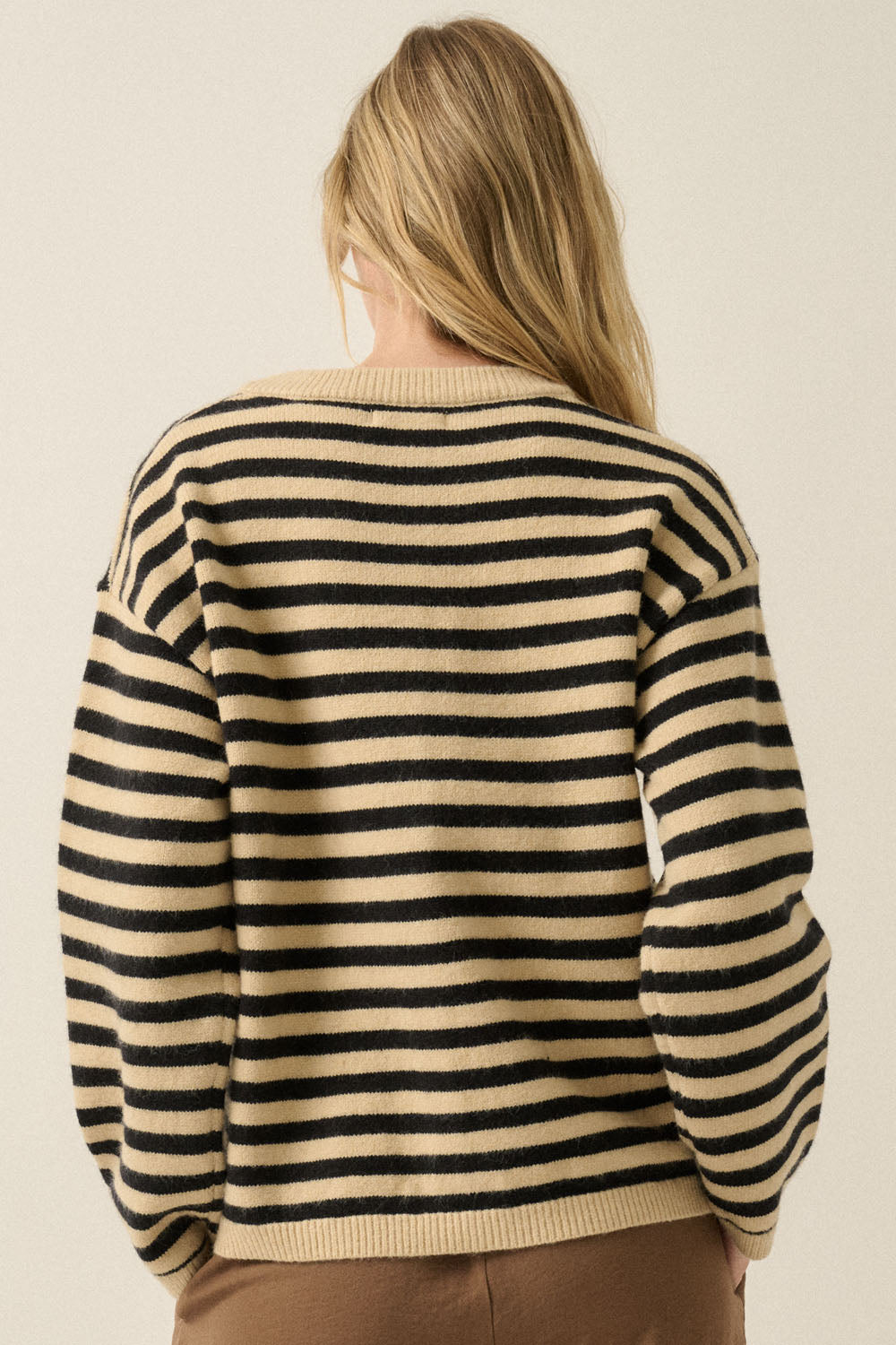 Carrie Striped Cardigan - Oatmeal