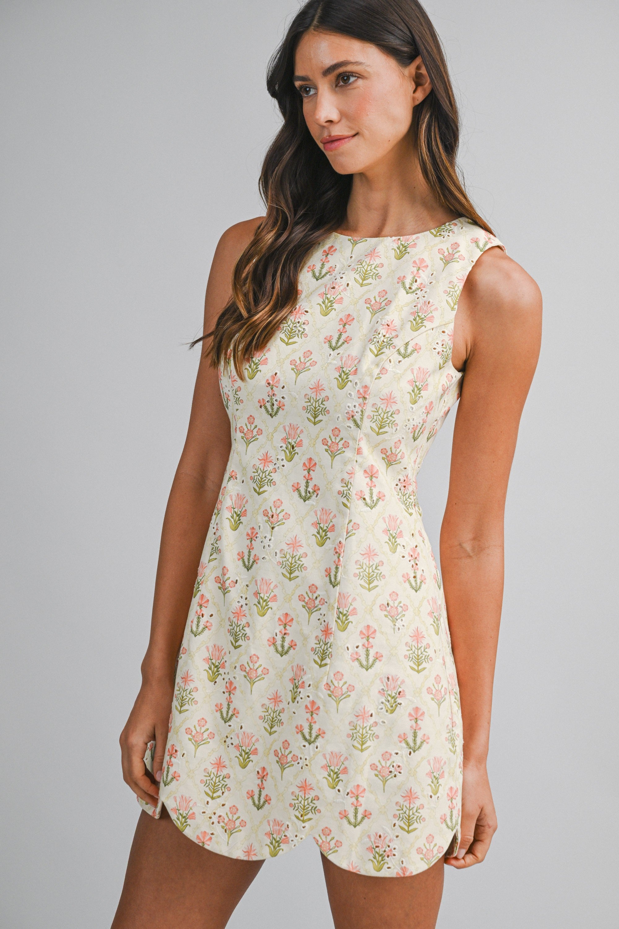 Floral Printed Eyelet Mini Dress