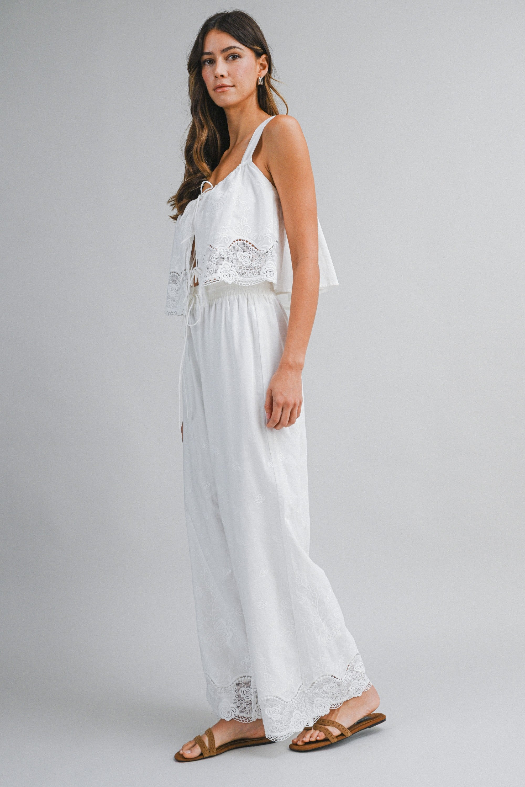 Embroidered Wide Leg Pants Set