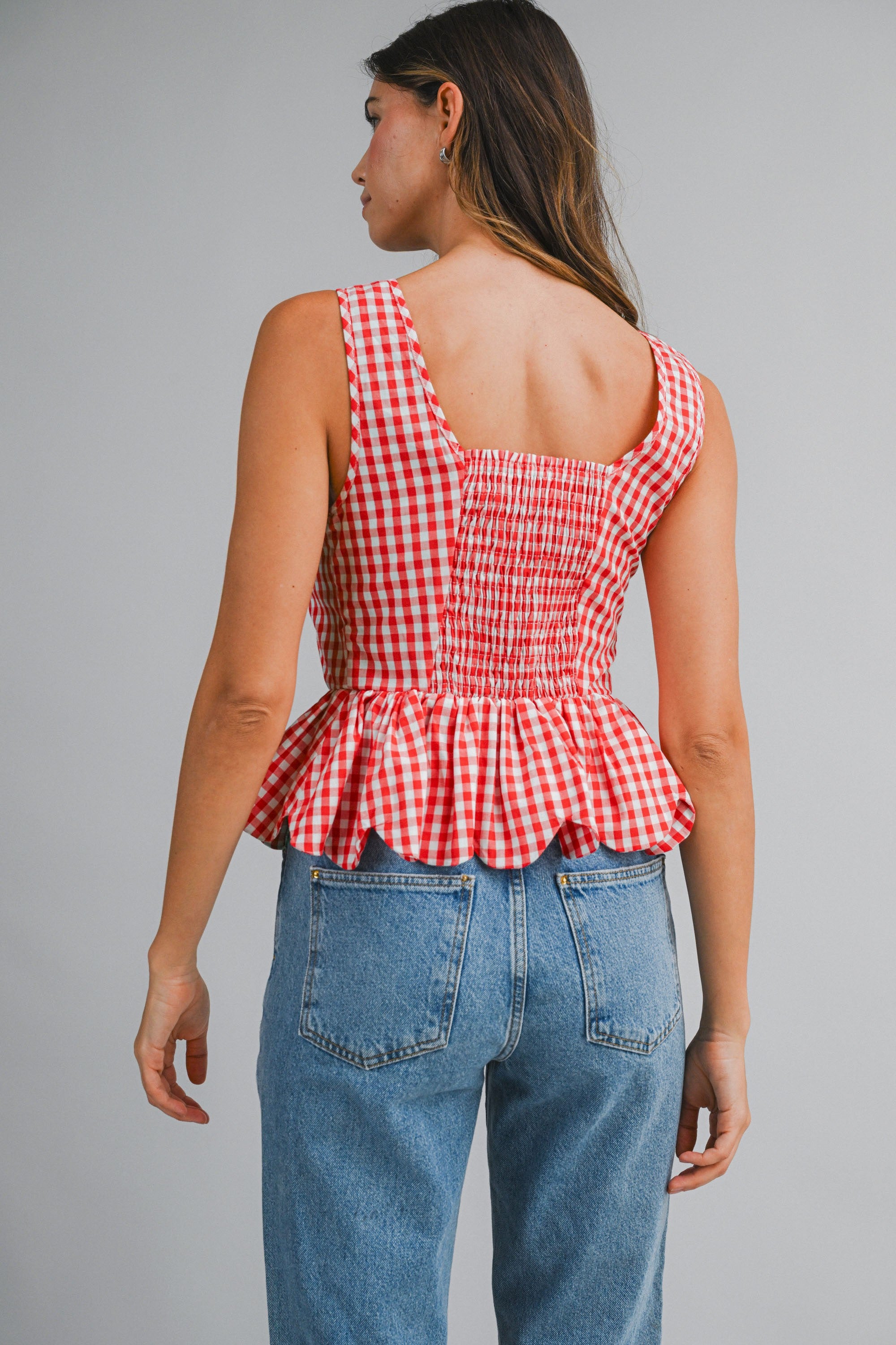 Gingham Front Tie Tank Top