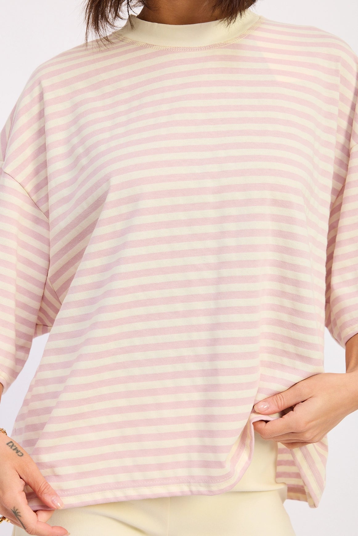 Stripe Oversized Basic Tee - Pink Stripe