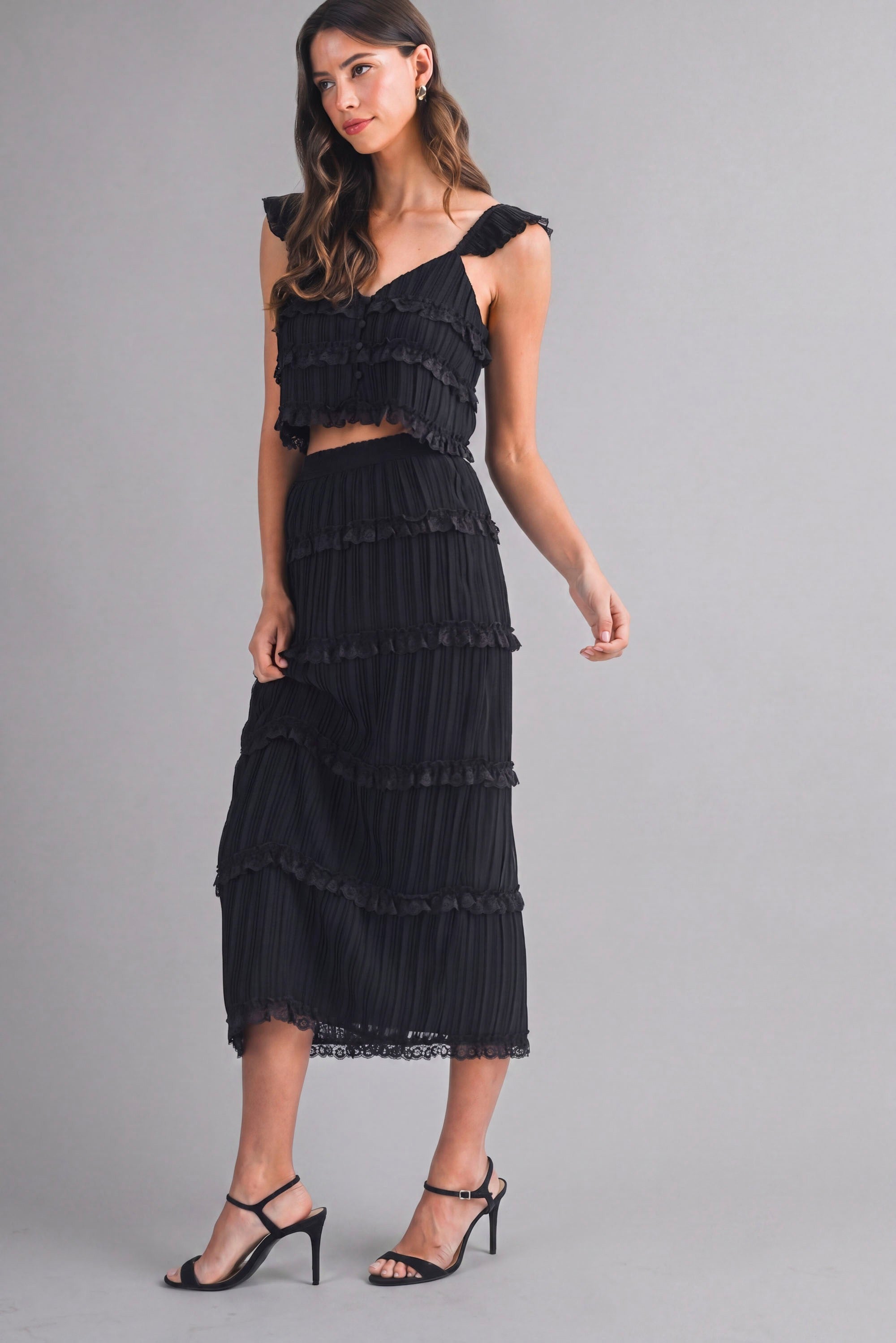 Amelia Chiffon Skirt Set - Black