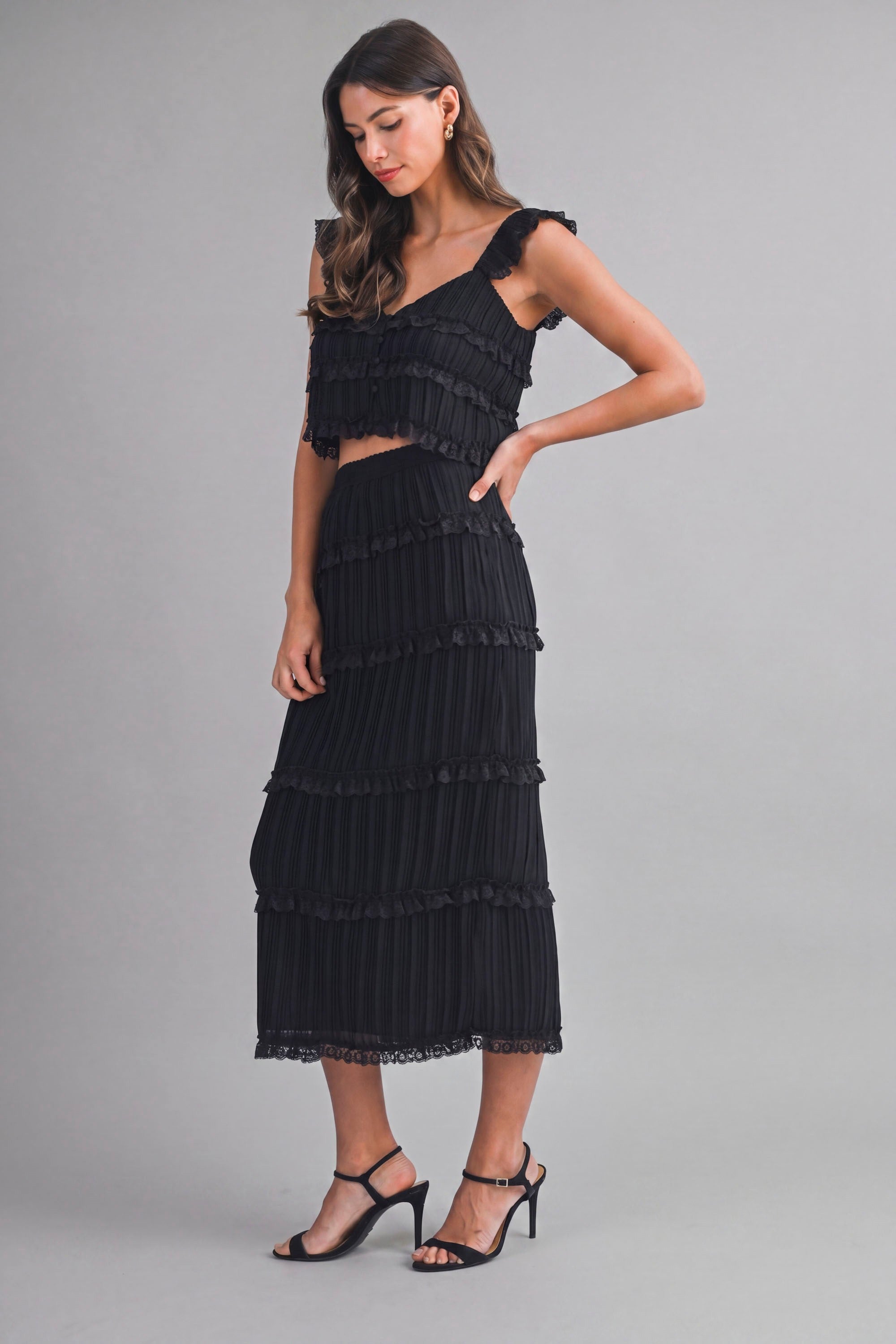 Amelia Chiffon Skirt Set - Black