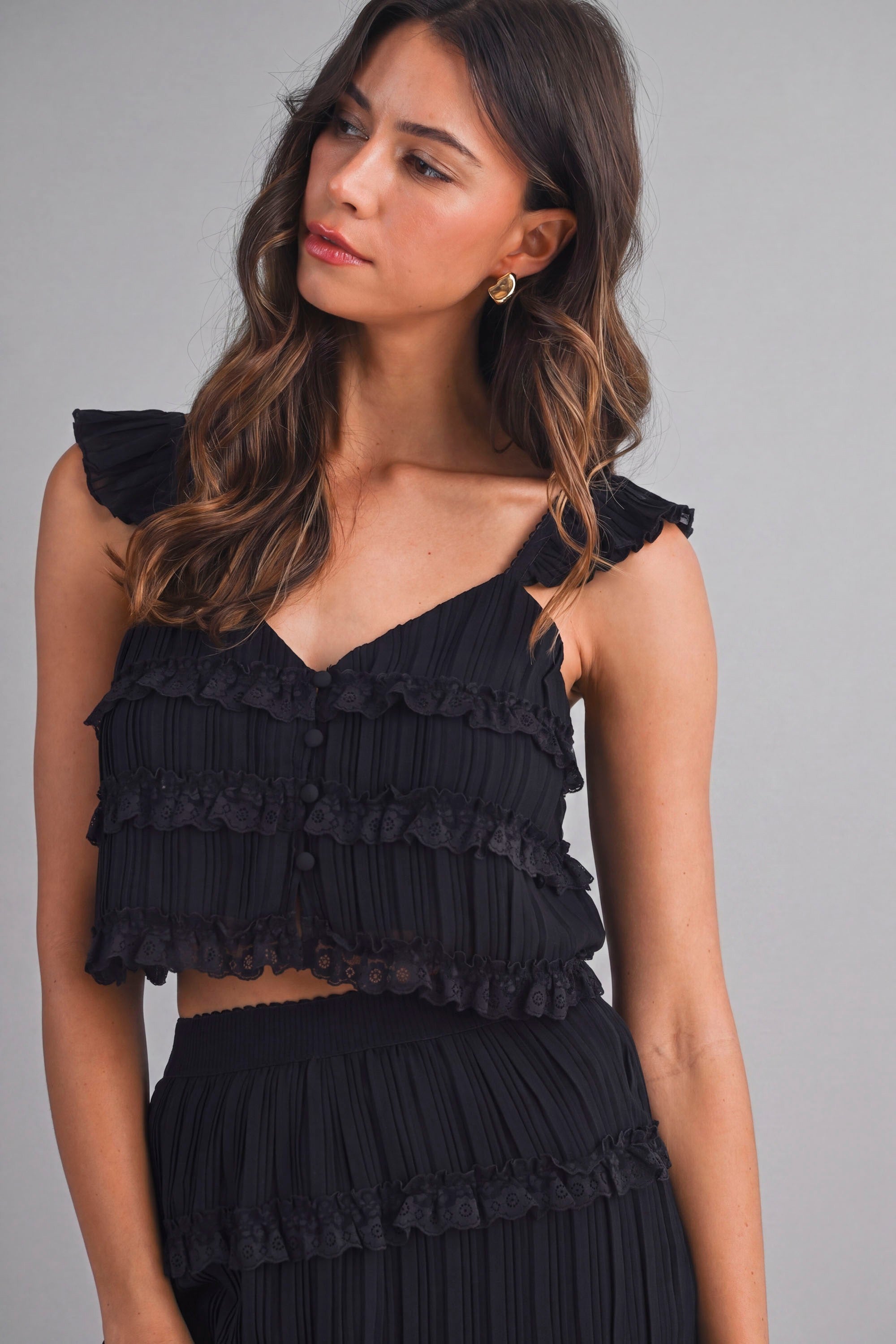 Amelia Chiffon Skirt Set - Black