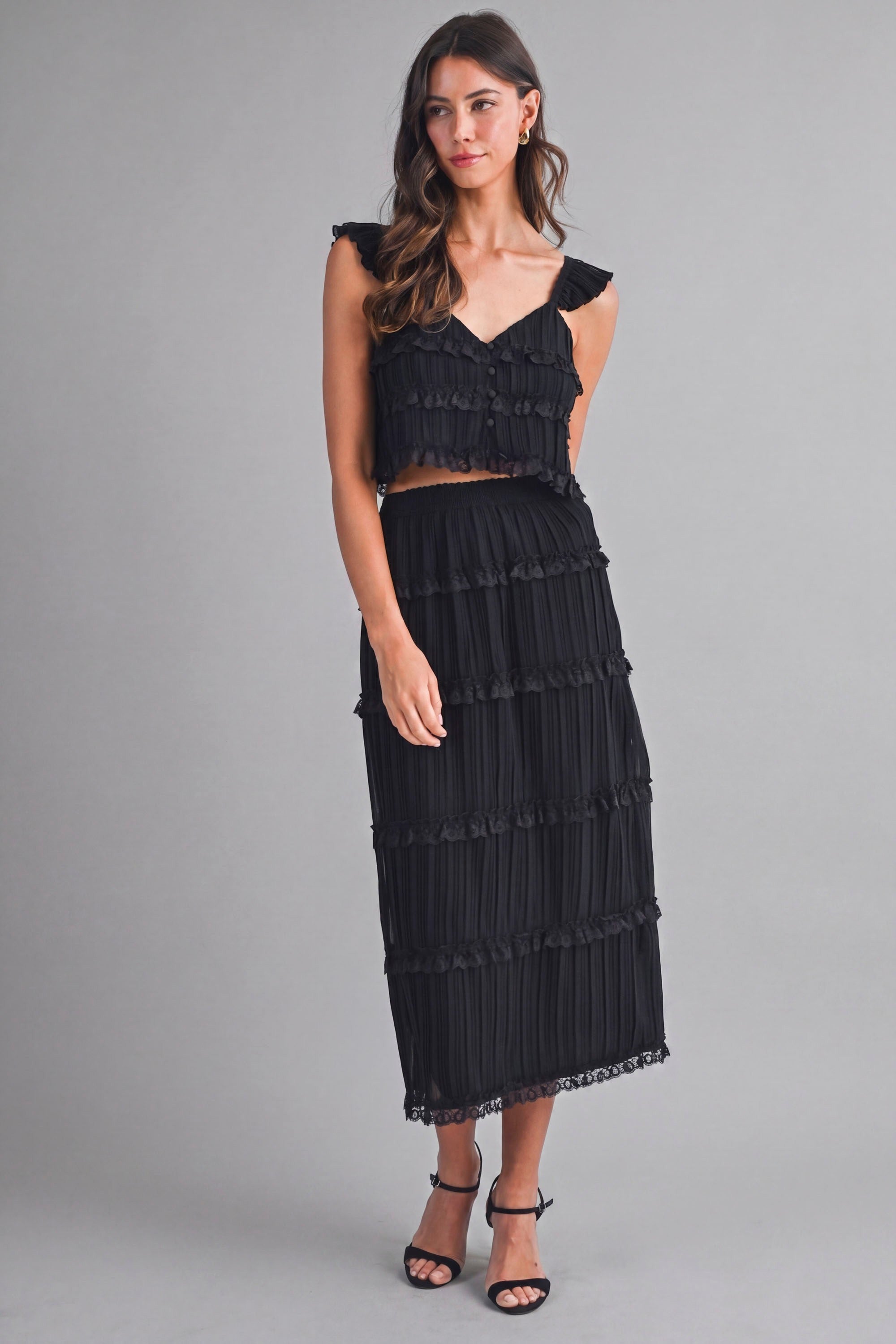 Amelia Chiffon Skirt Set - Black