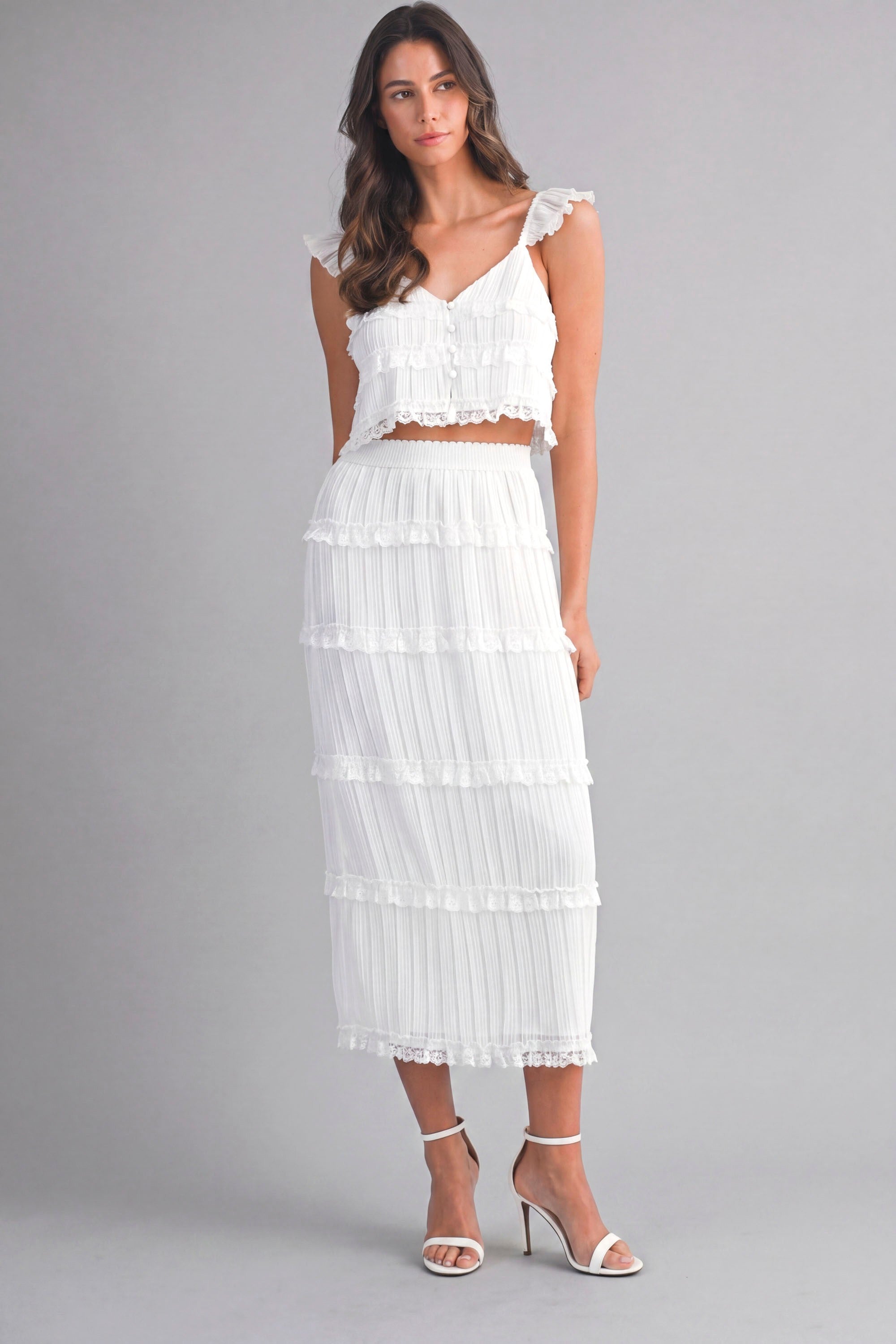 Amelia Chiffon Skirt Set - Off White