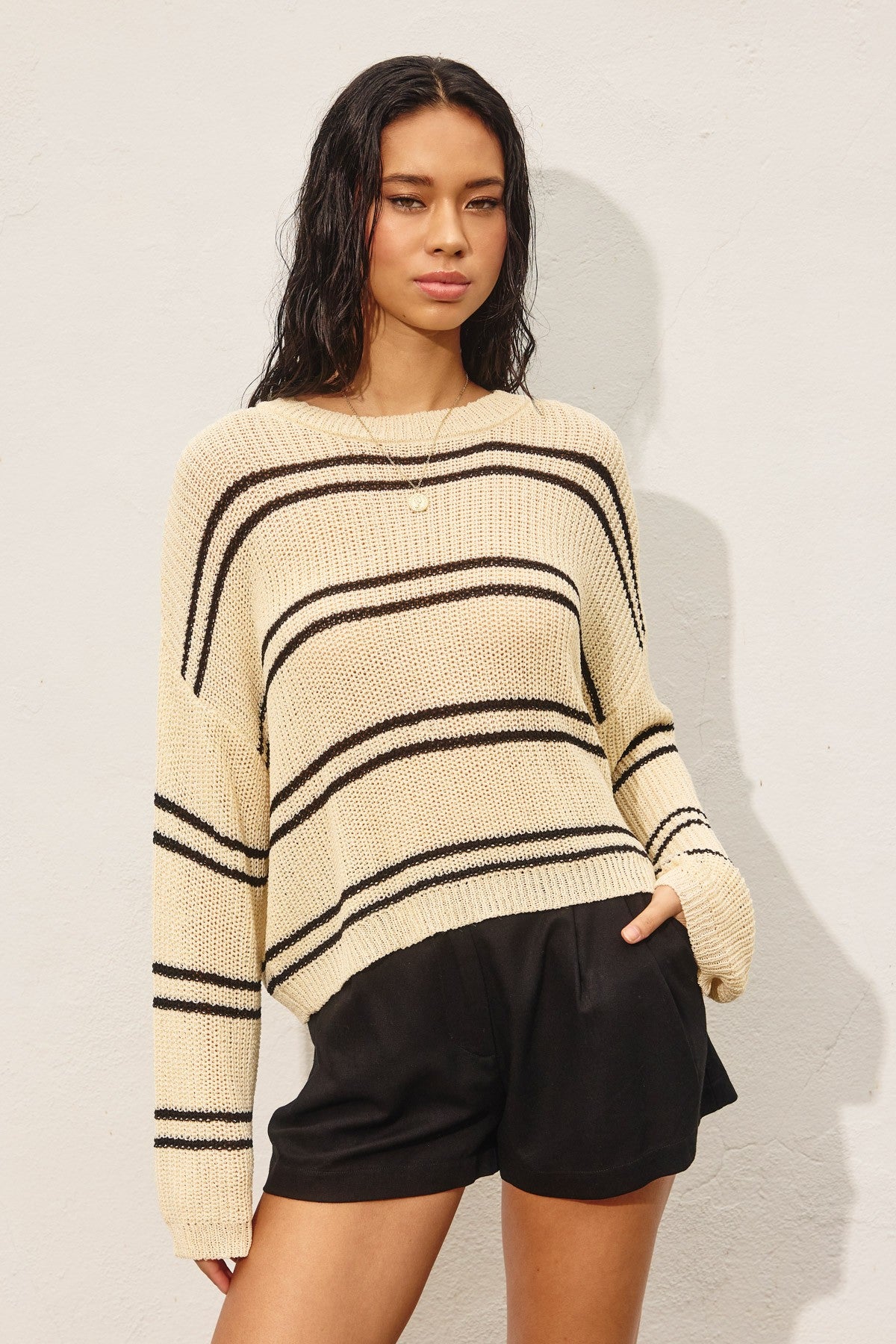 Double Stripe Knit Sweater - Ivory