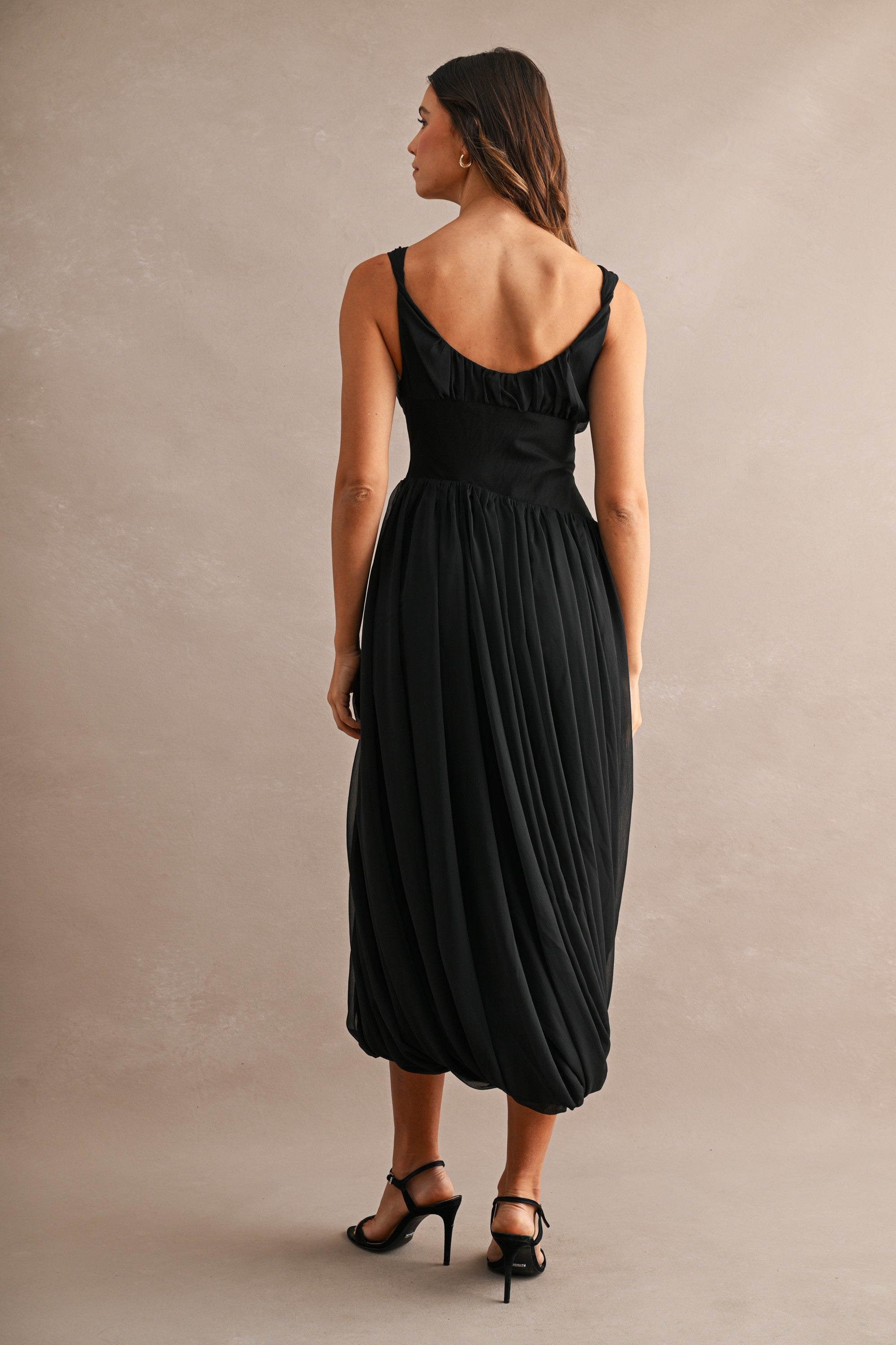 Bubble Hem Draped Midi Dress