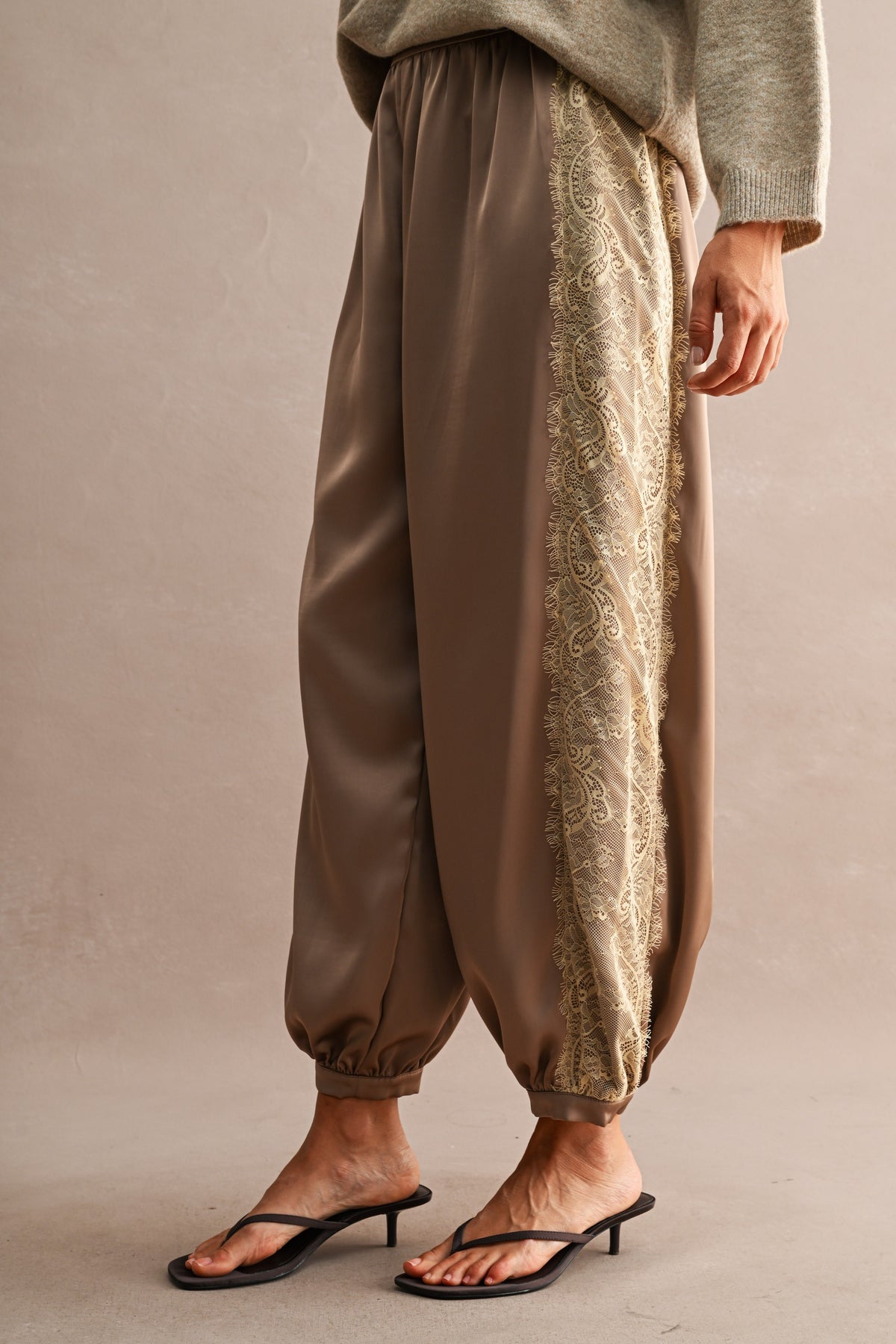 Lace Trim Satin Balloon Pants