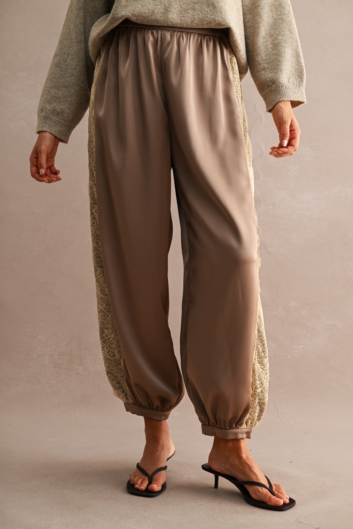 Lace Trim Satin Balloon Pants