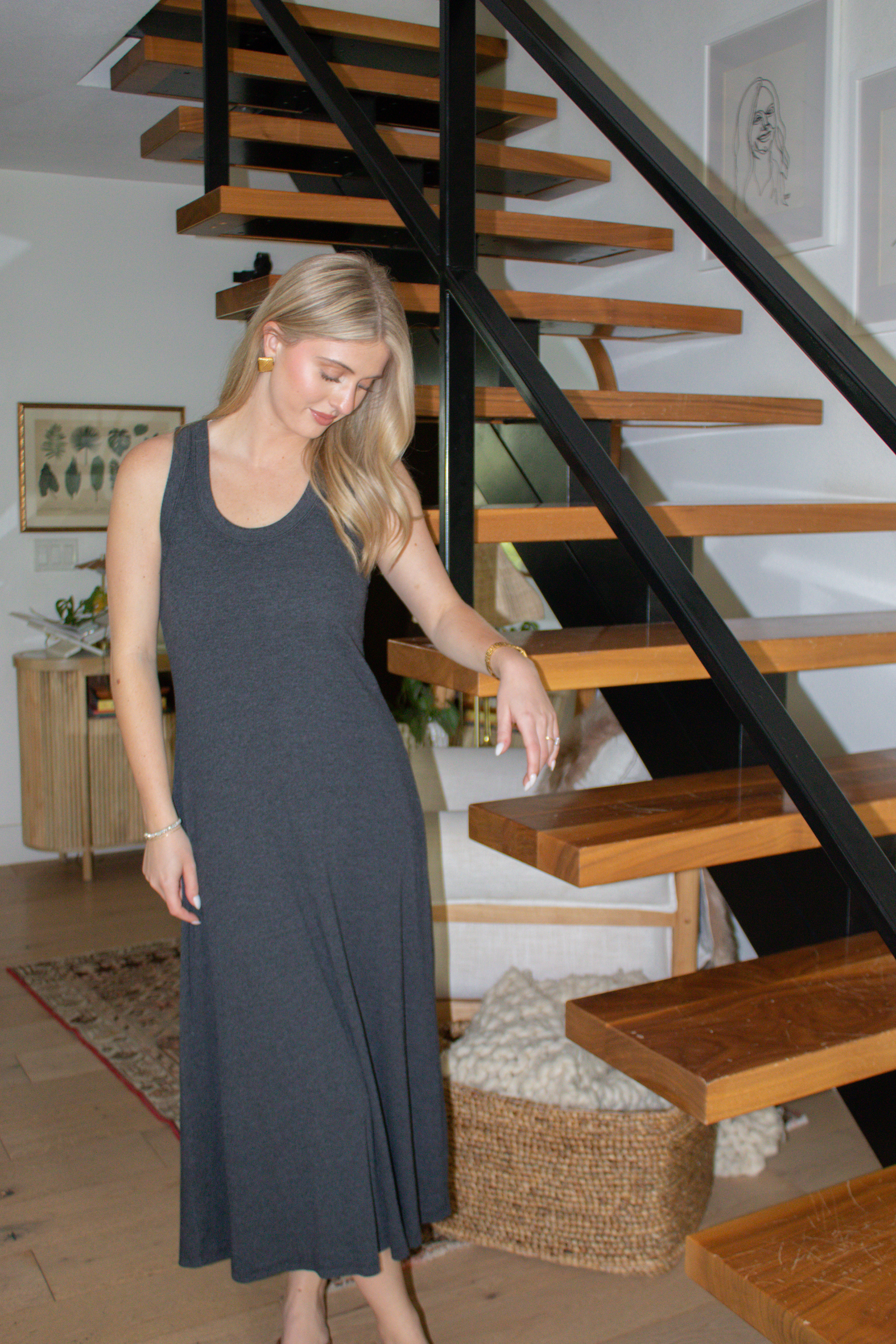 Yuma Scoop Neck Ribbed Dress - Black