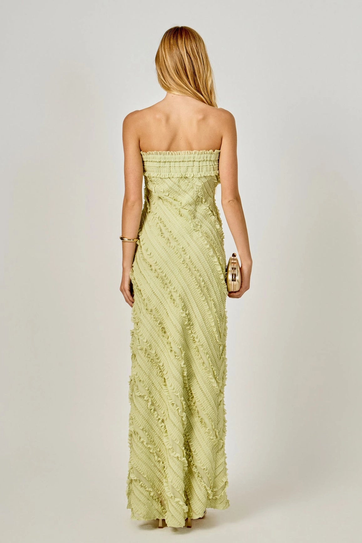 Endless Rose - Strapless Ruffled Maxi Dress - Pistachio