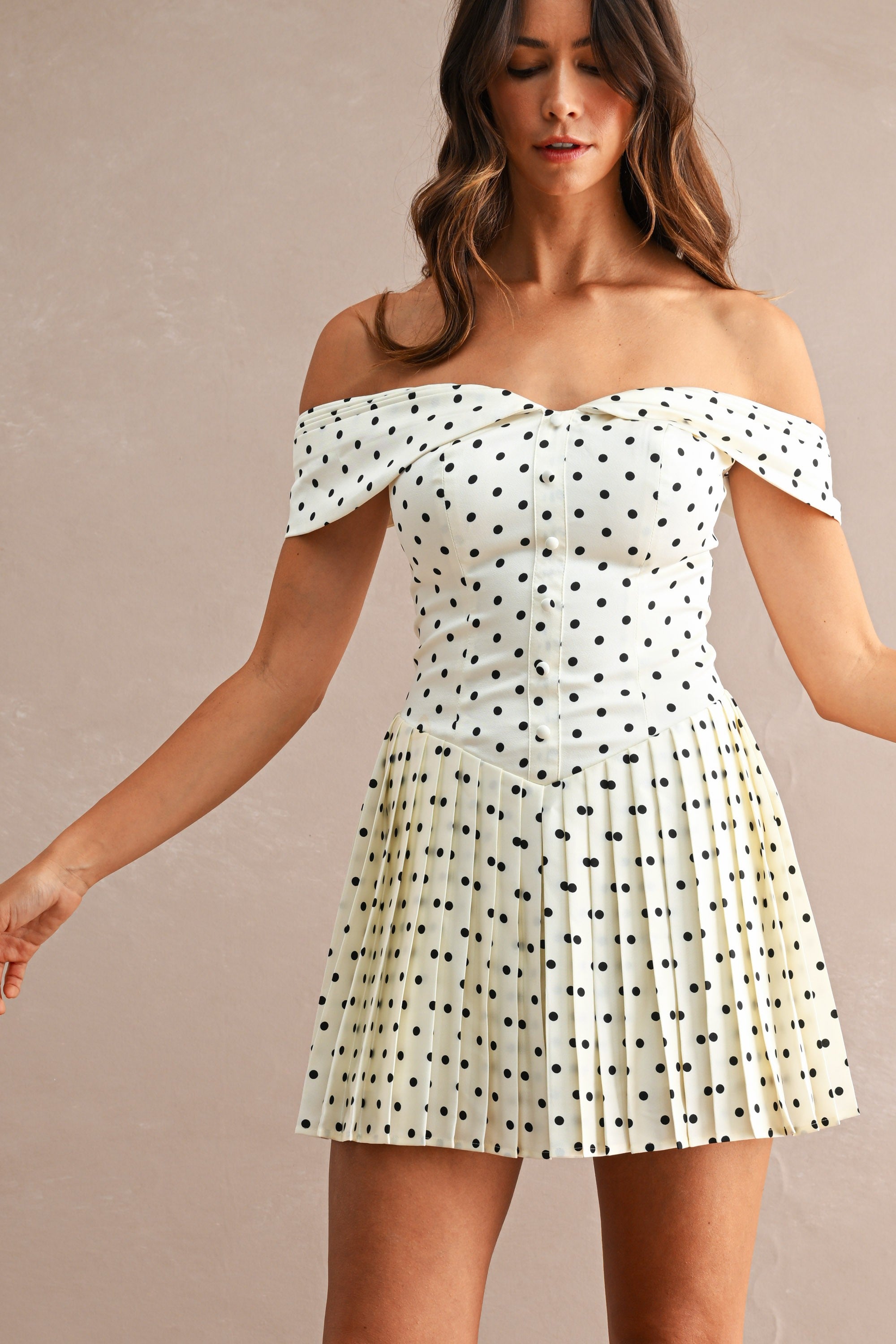 Lyla Polka Dot Mini Dress - Cream