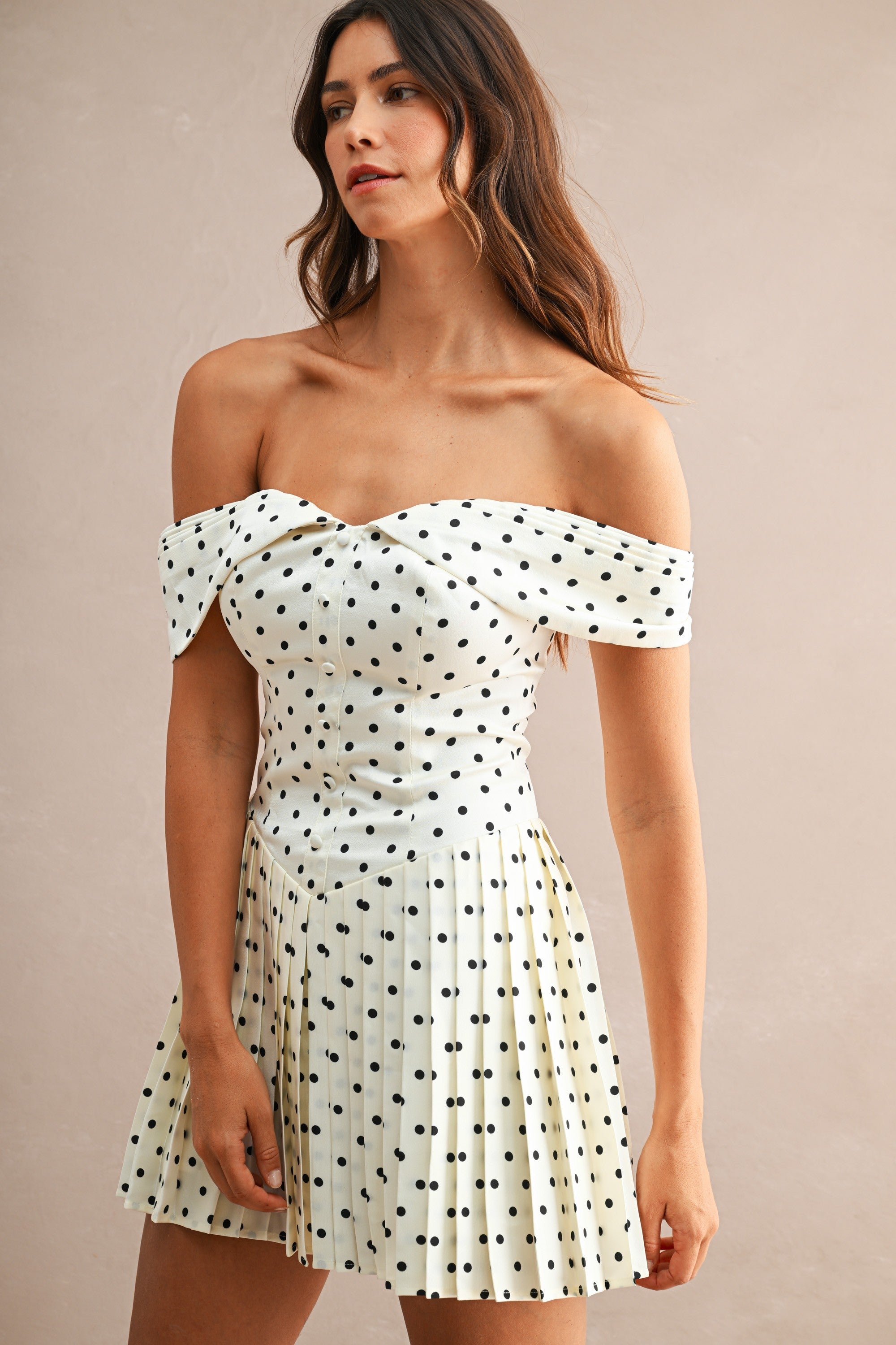 Lyla Polka Dot Mini Dress - Cream