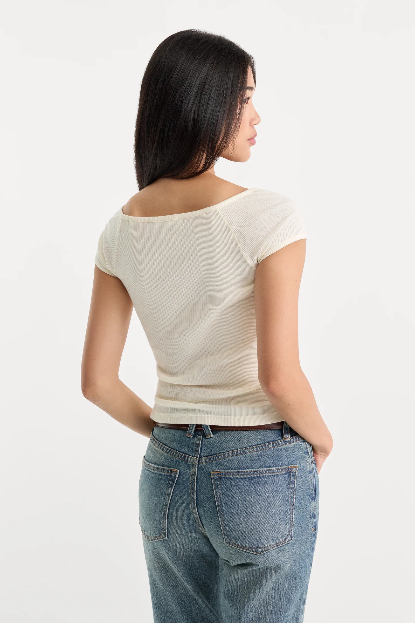 Good American - The Variegated Rib Top - Chalk