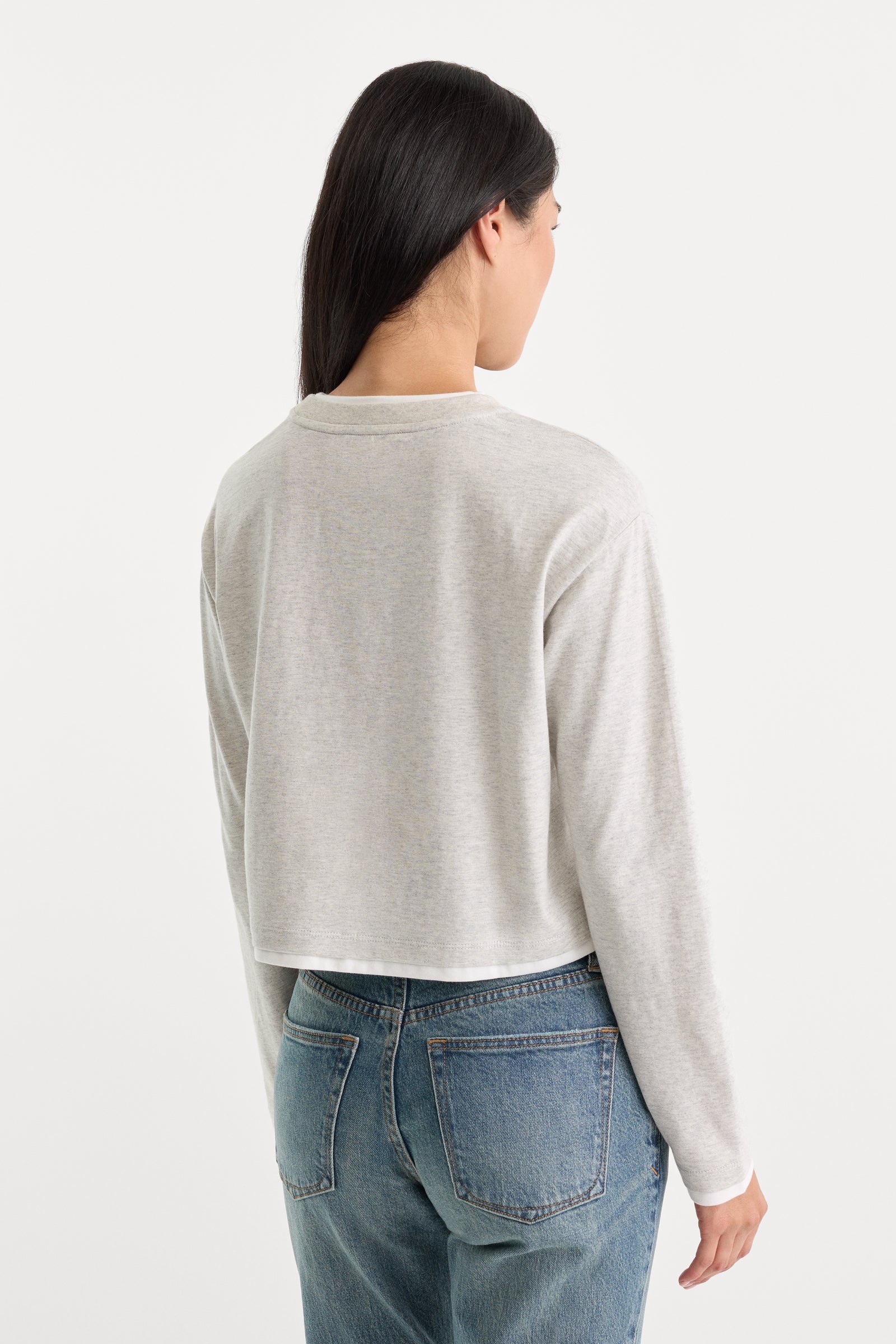 Good American - The Long Sleeve Layered Tee - Heather Grey