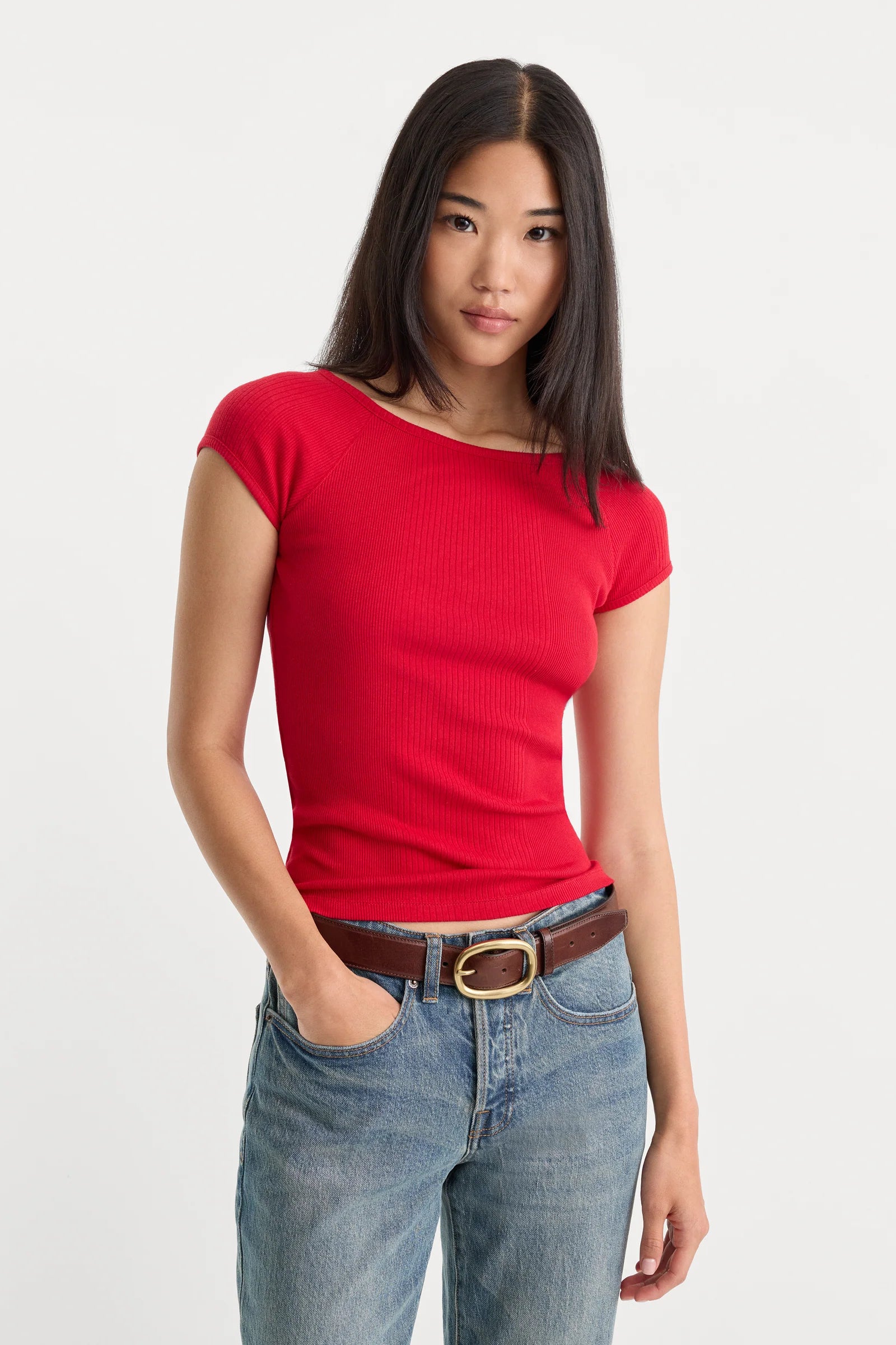 Good American The Variegated Rib Top - Crimson Rose