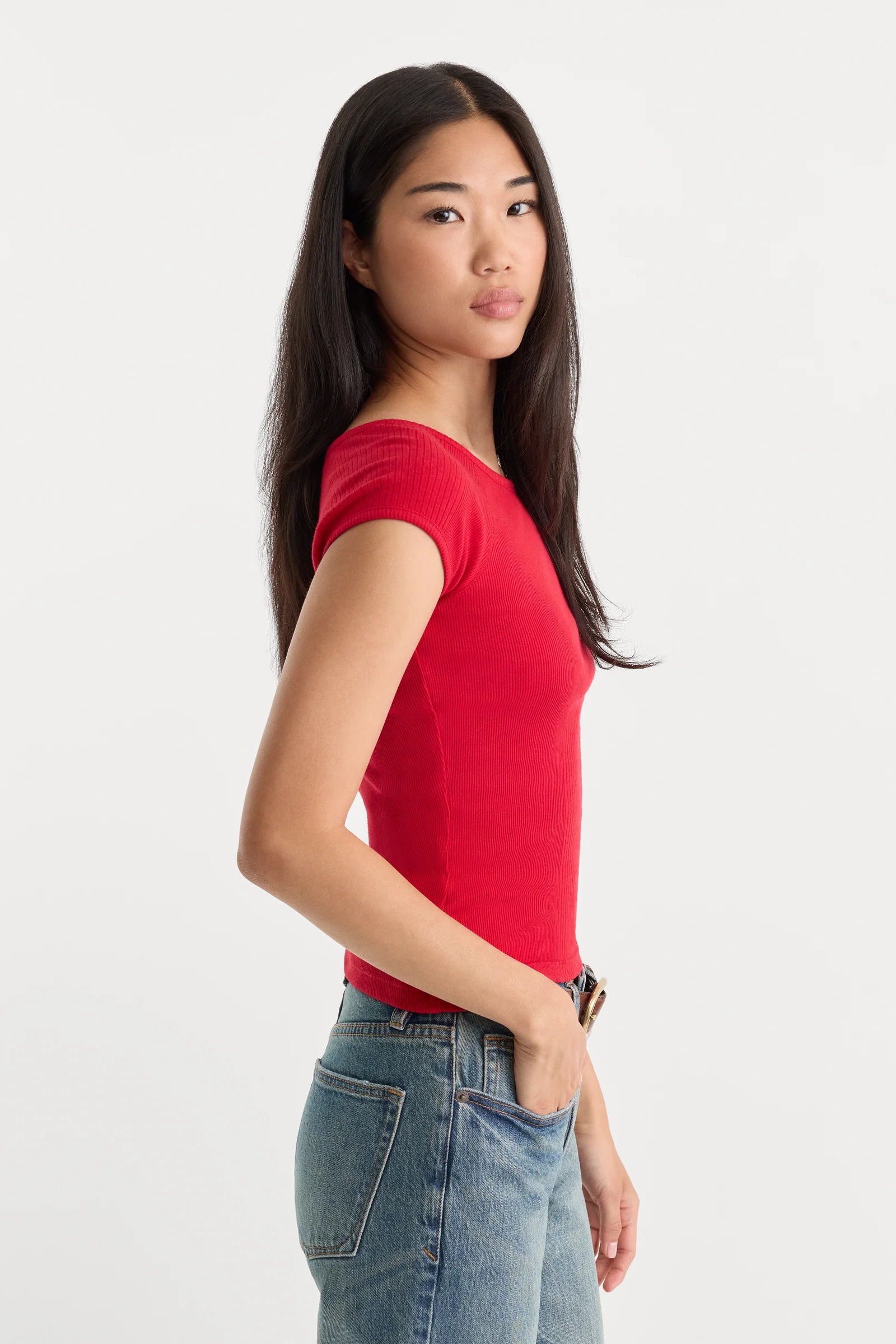 Good American The Variegated Rib Top - Crimson Rose