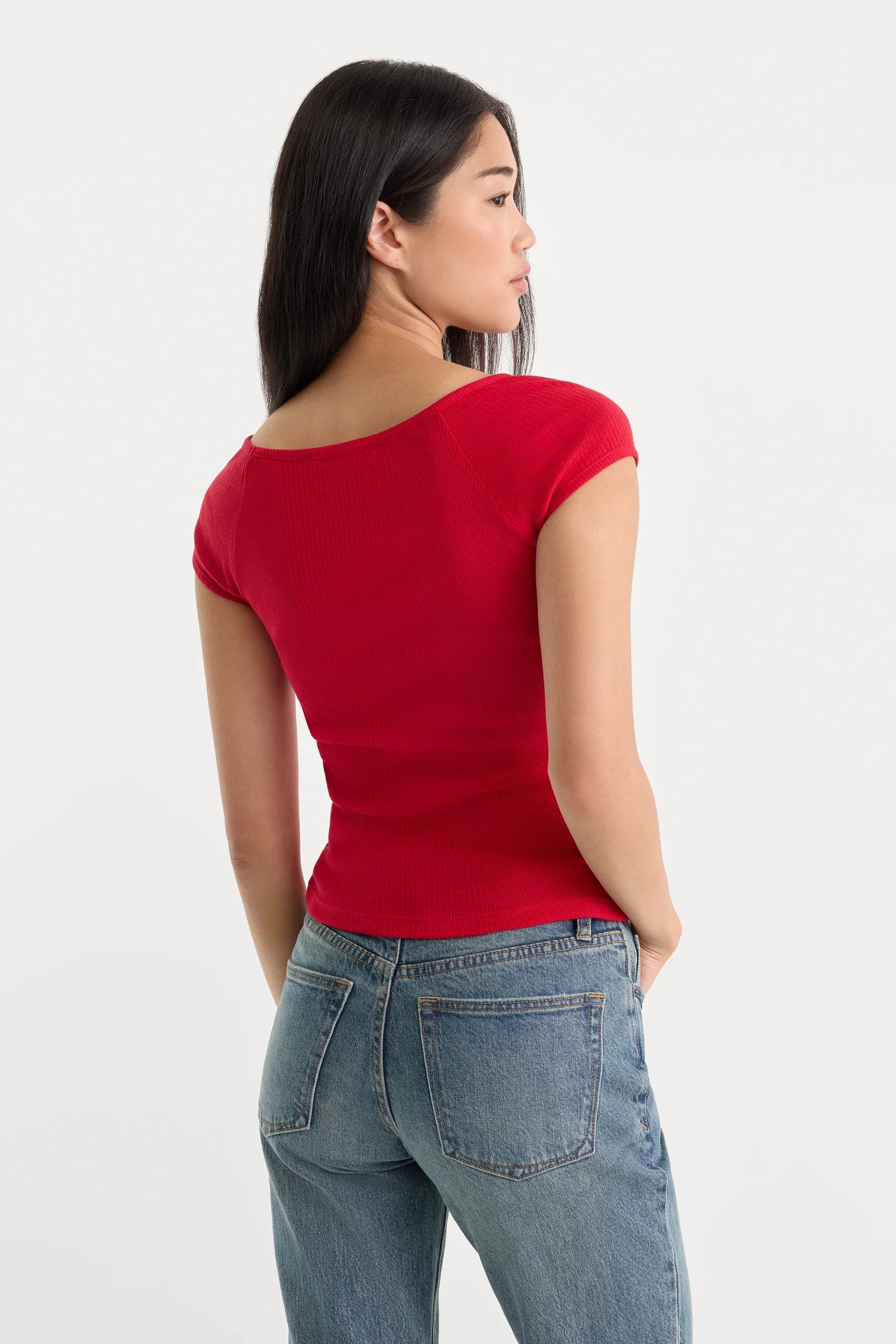 Good American The Variegated Rib Top - Crimson Rose