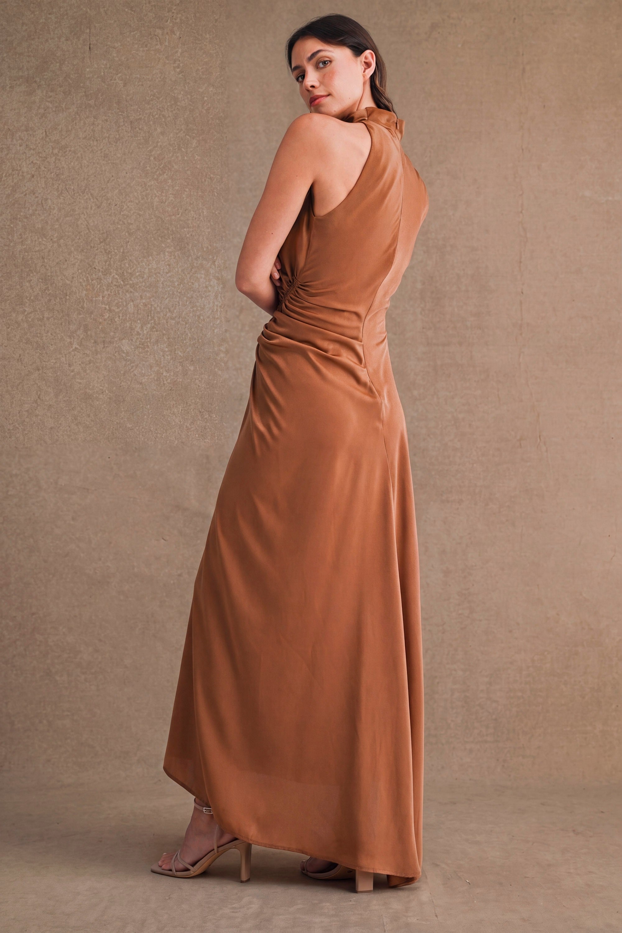 Camille Satin Maxi Dress - Mocha