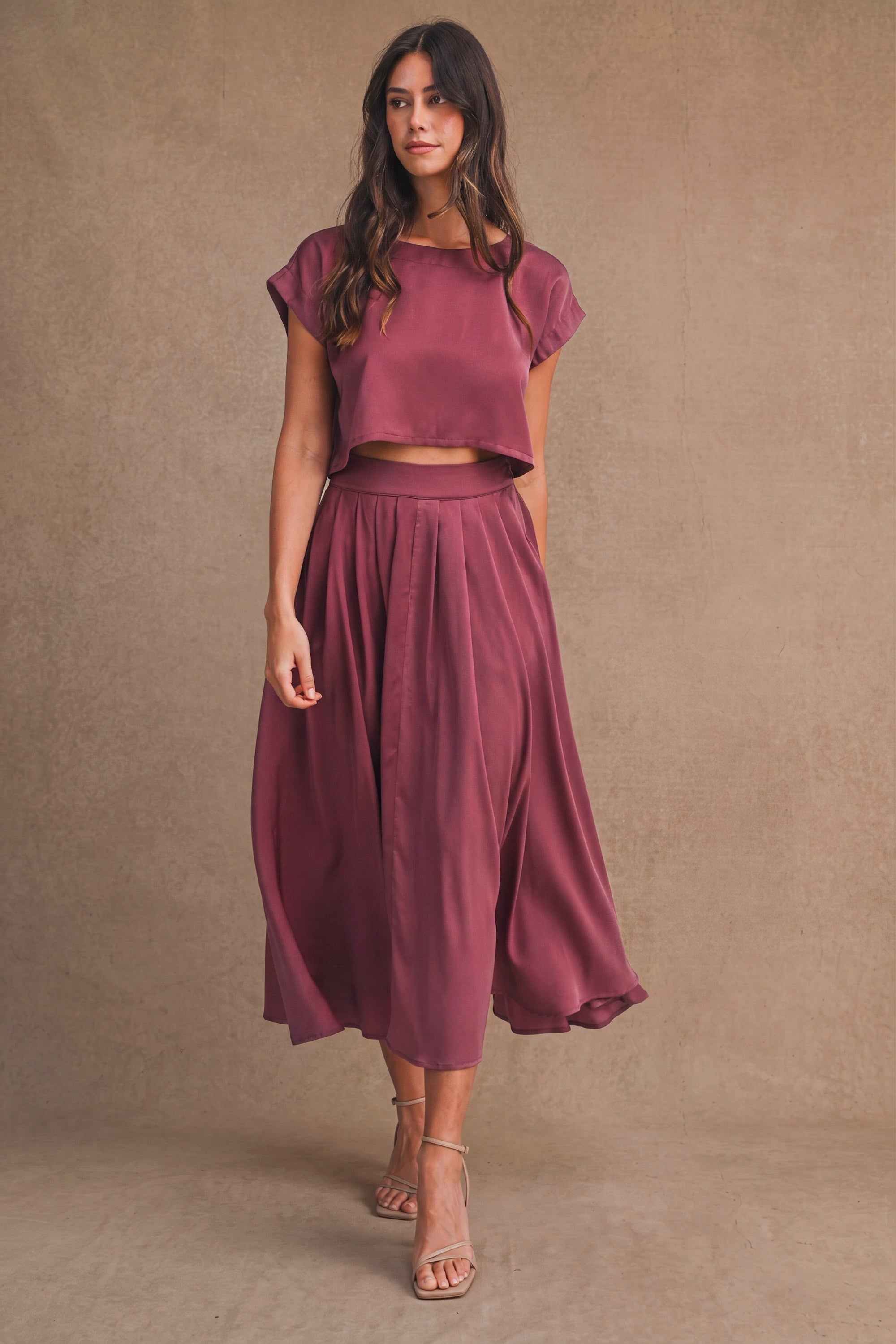Clara Satin Skirt Set - Dark Mauve
