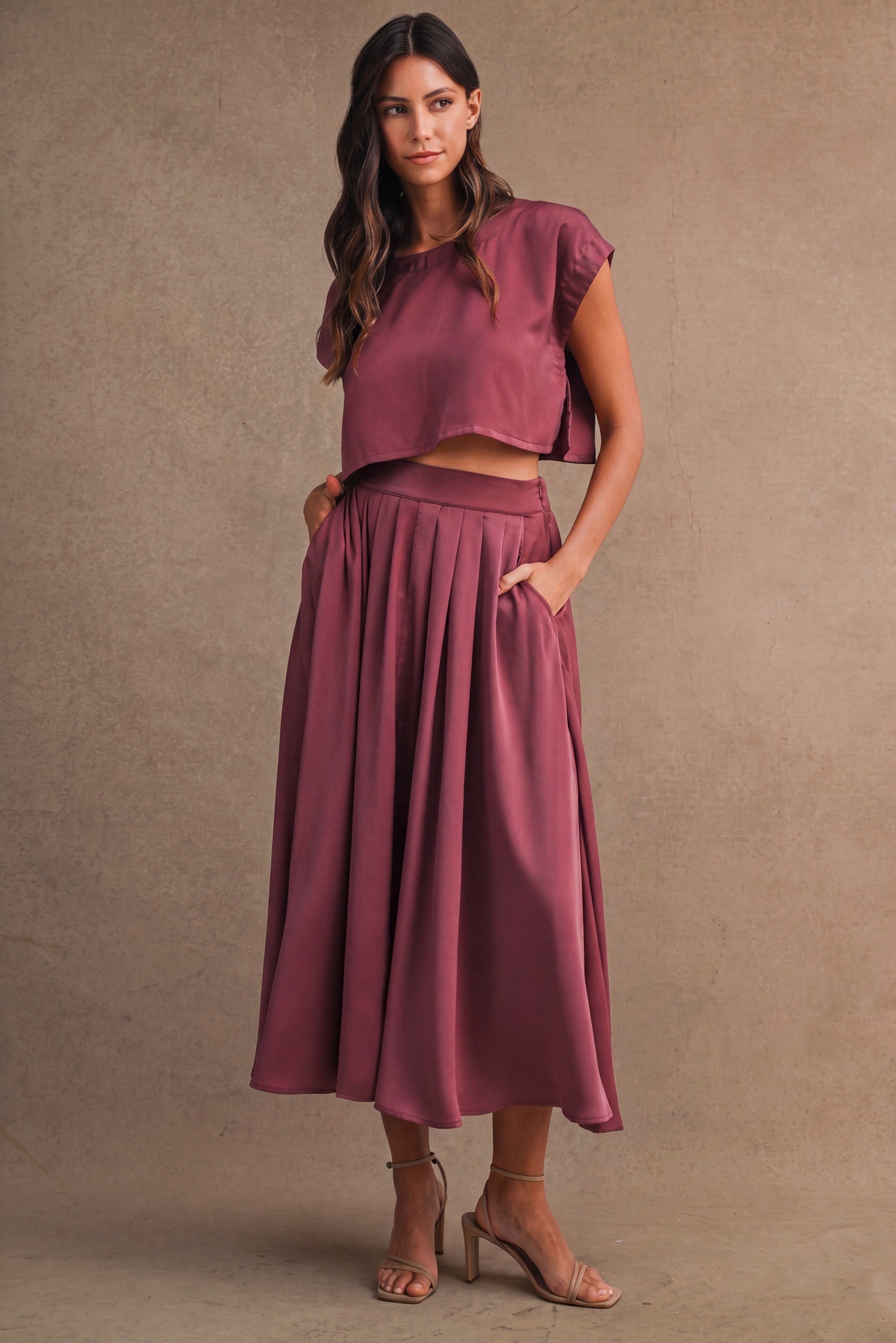 Clara Satin Skirt Set - Dark Mauve