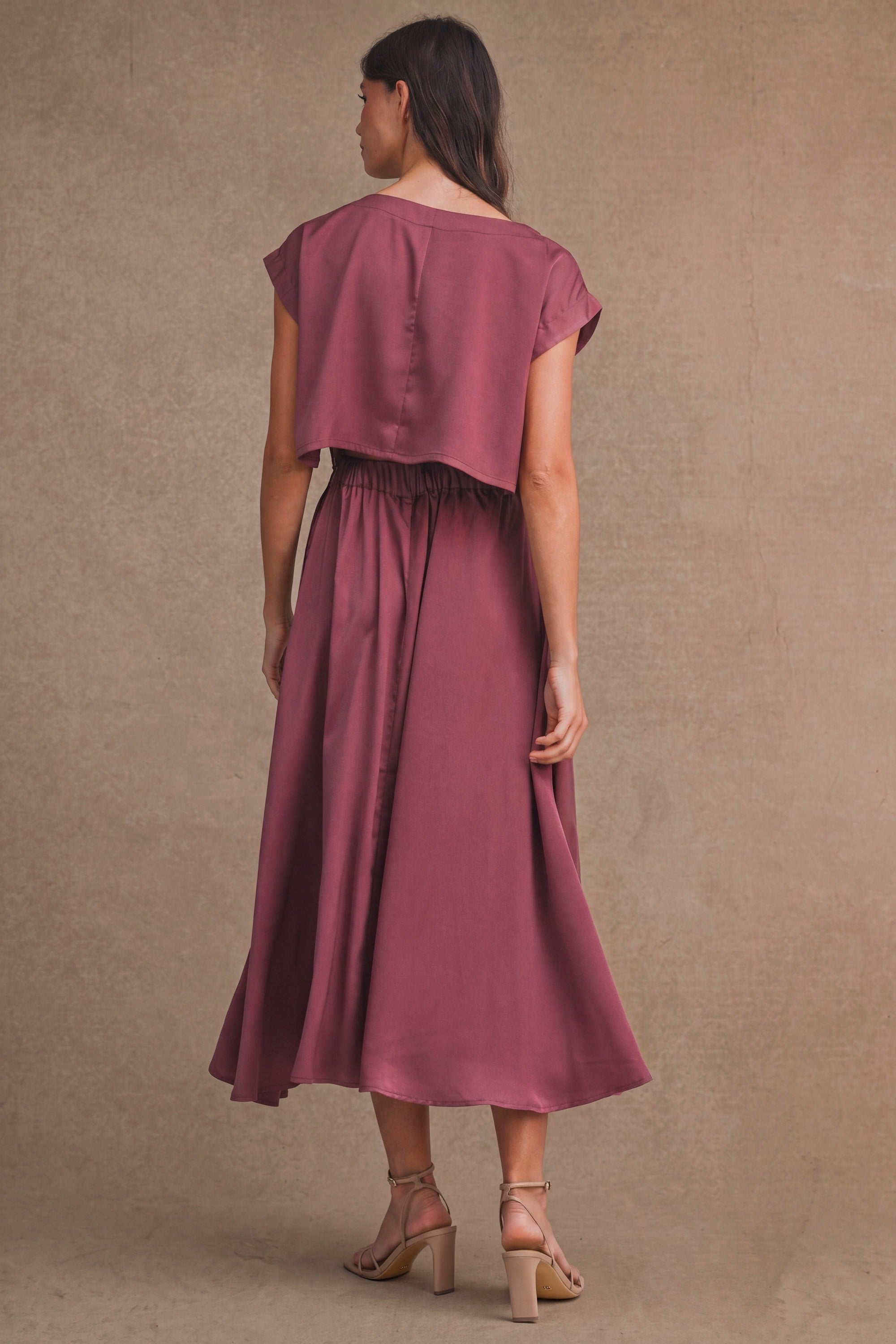 Clara Satin Skirt Set - Dark Mauve