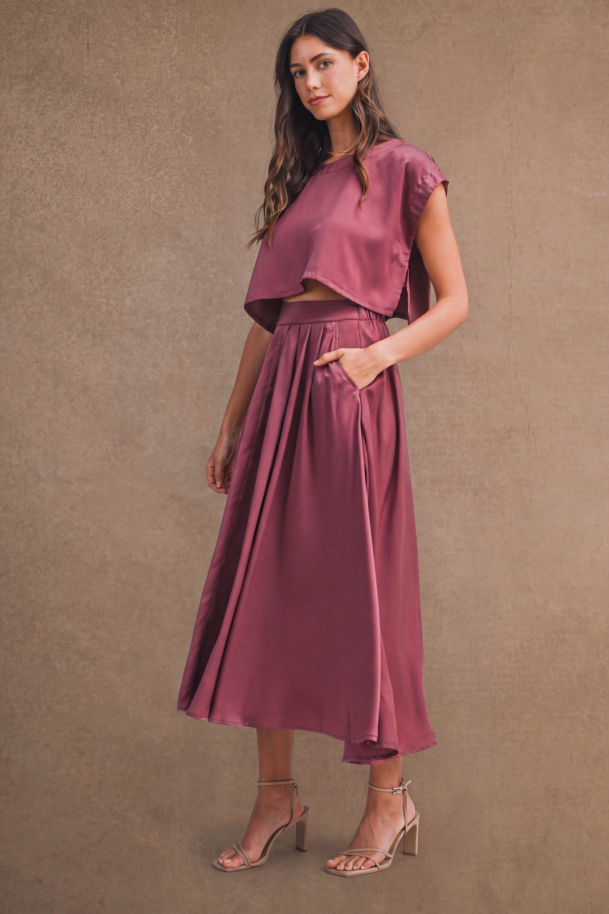 Clara Satin Skirt Set - Dark Mauve