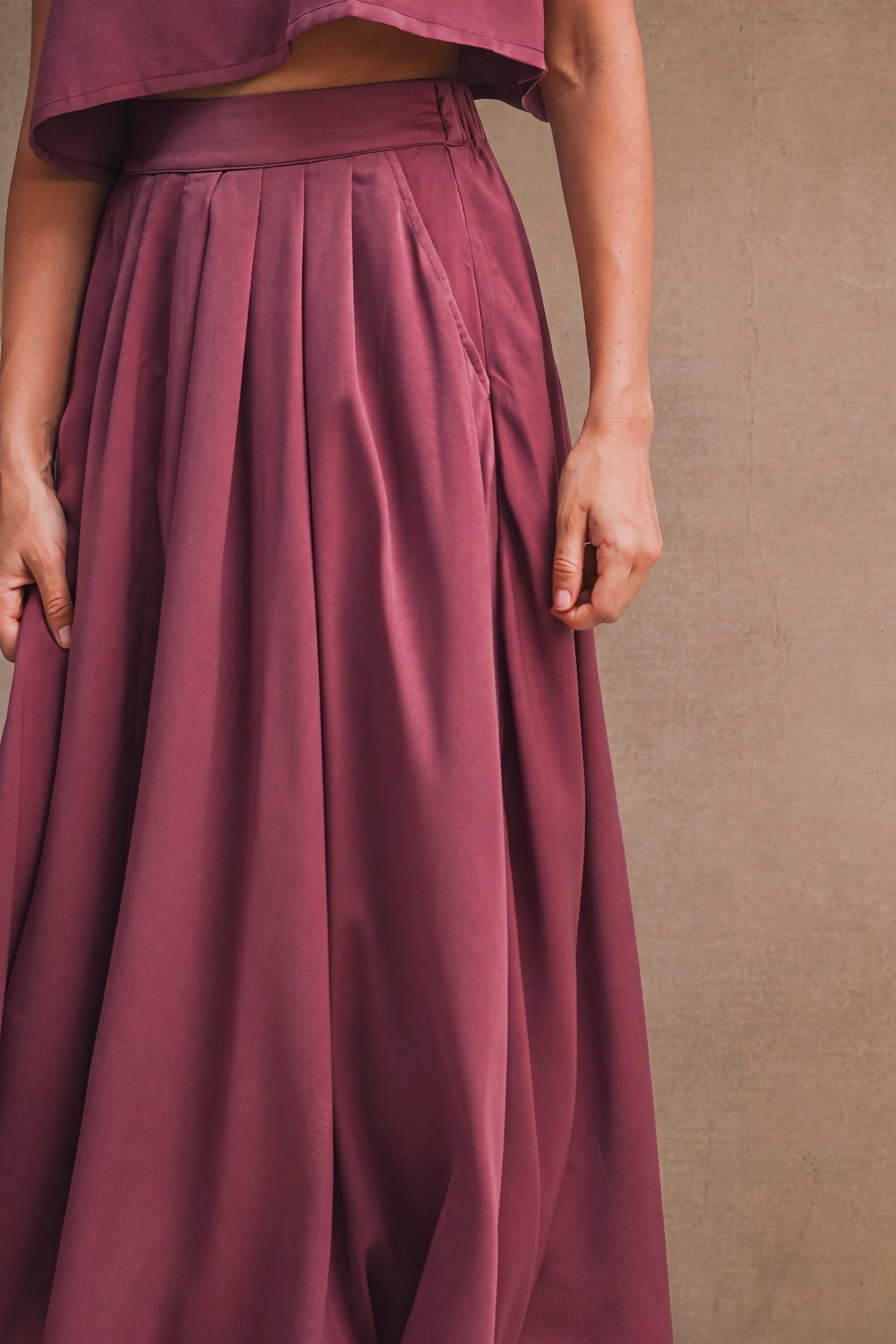 Clara Satin Skirt Set - Dark Mauve