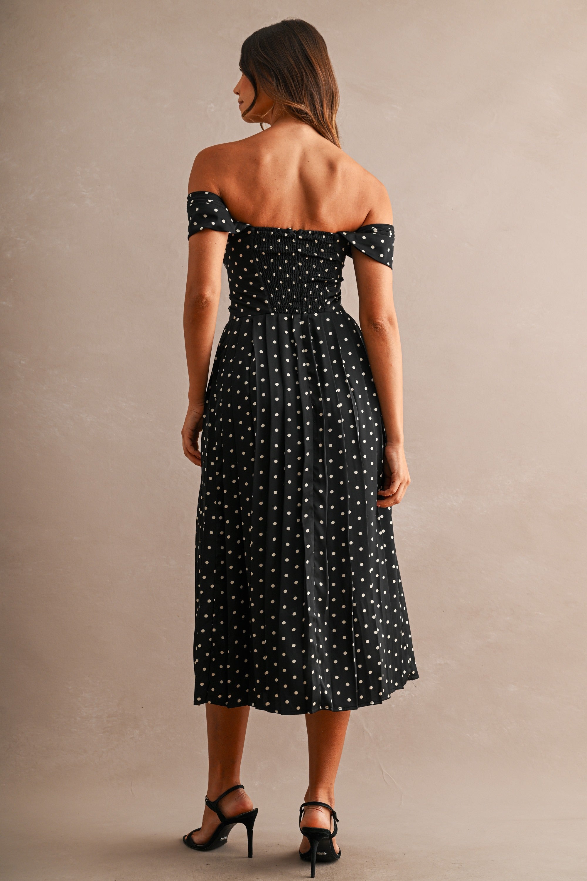 Maeve Polka Dot Midi Dress - Black