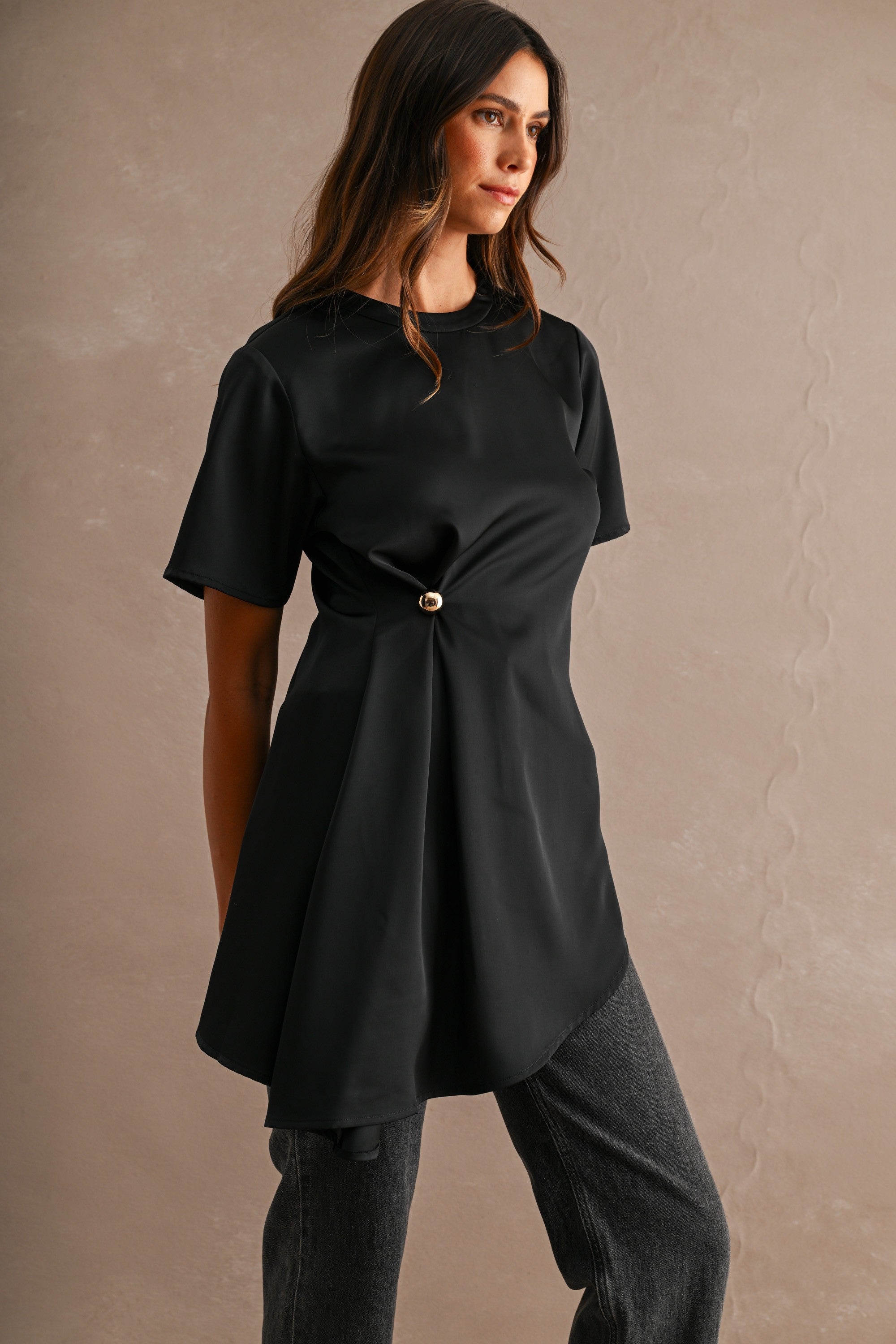 Satin Asymmetric Top - Black