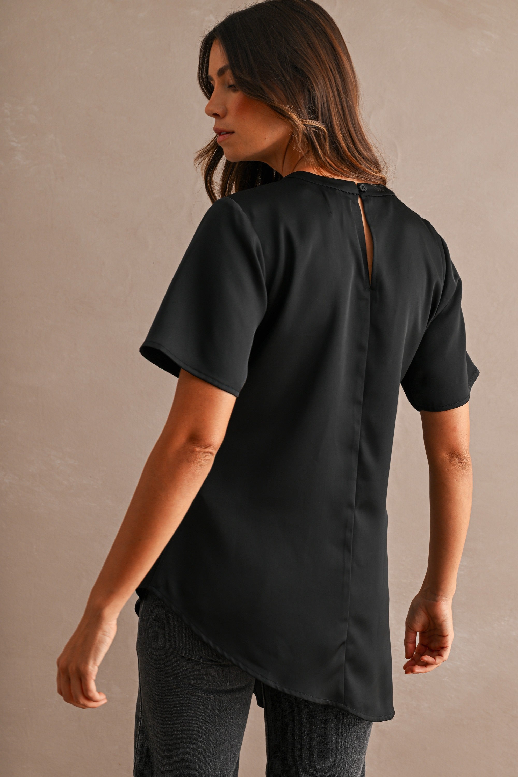 Satin Asymmetric Top - Black