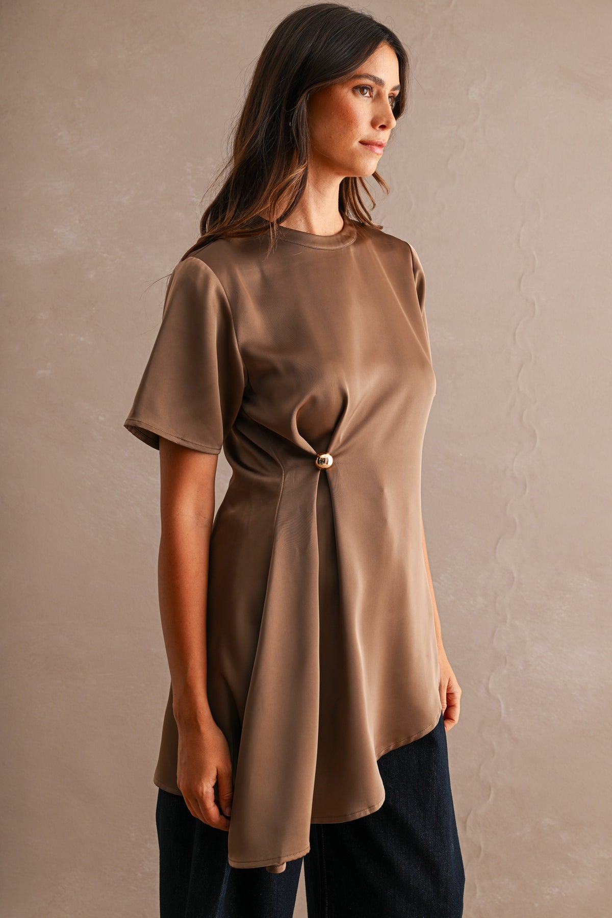 Satin Asymmetric Top - Dark Mocha